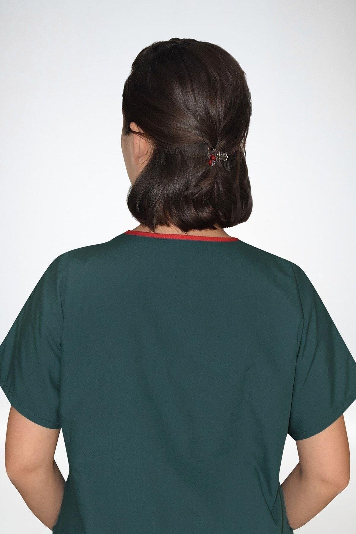 Petrol Yeşili Likralı Üst Forma-Nur Medikal Giyim