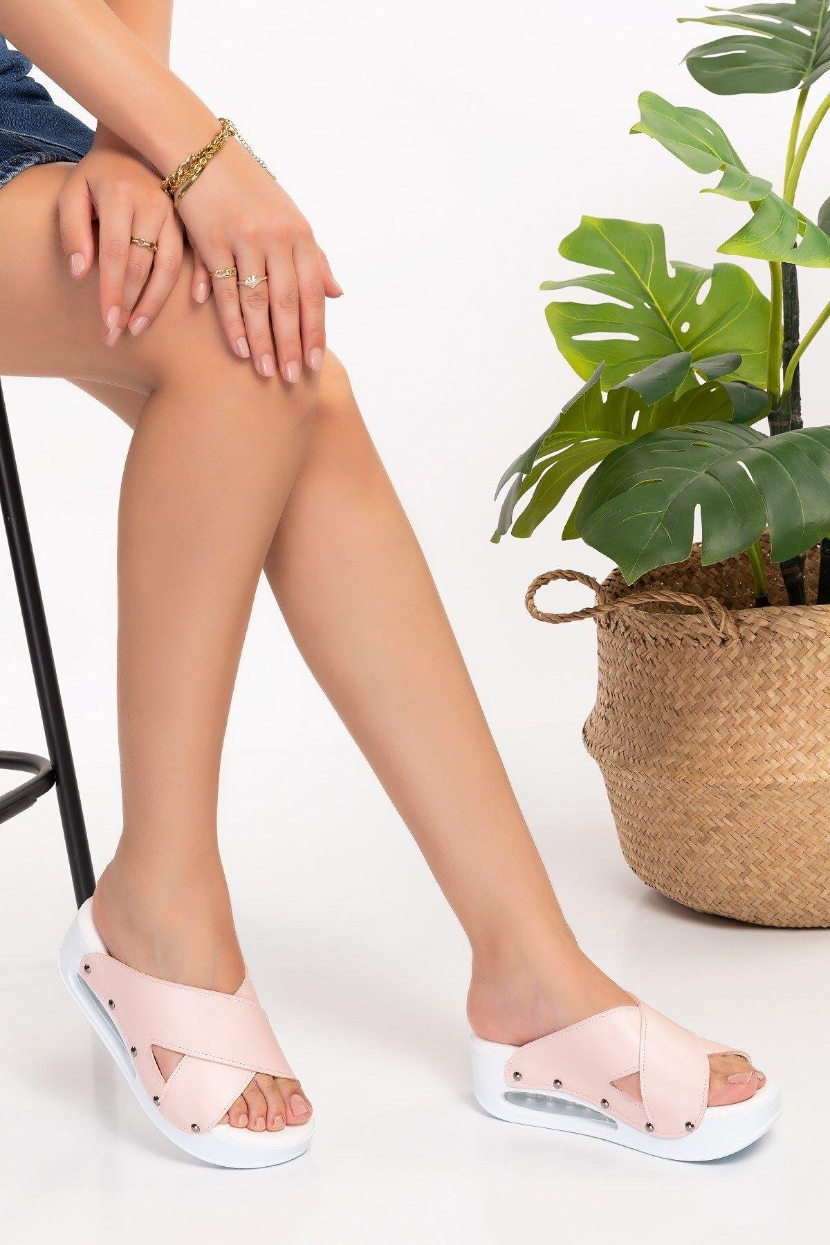 Pudra Çapraz Açık Airmax Ortopedik Terlik 01 Pudra-Nur Ortopedi