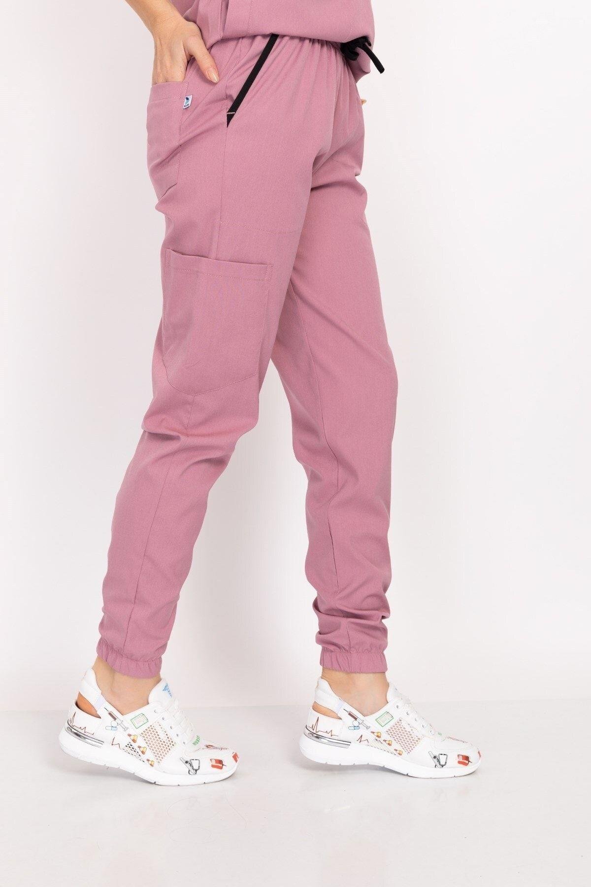 Pudra Renk Çıt Çıtlı Hakim Yaka Soft Likra Doktor, Hemşire, Hastane, Nöbet Forma Takım-Nur Medikal Giyim