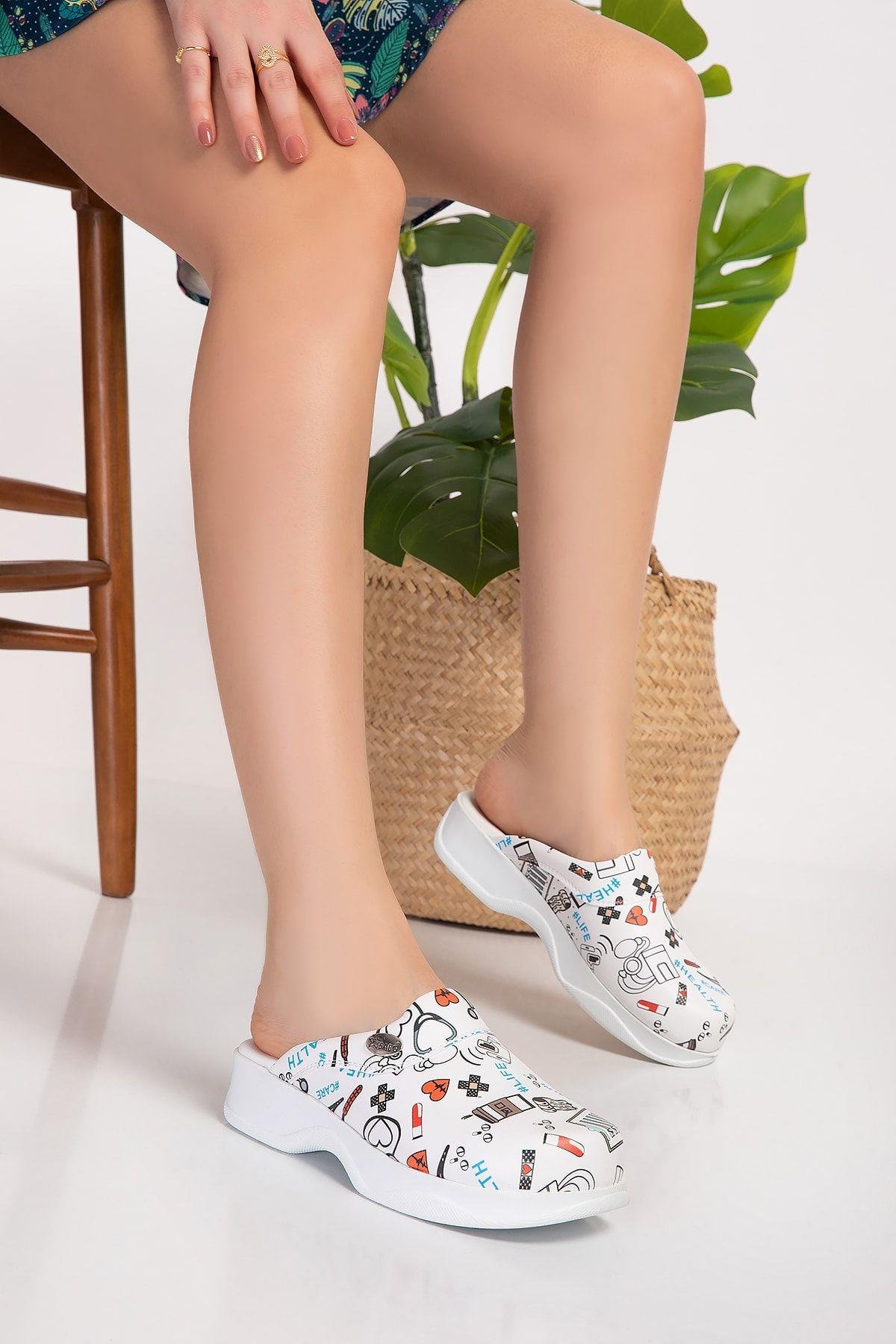 Sağlık Desenli Klasik Model Ortopedik Sabo Terlik Doktor Hemşire Terliği 192/292-Nur Ortopedi