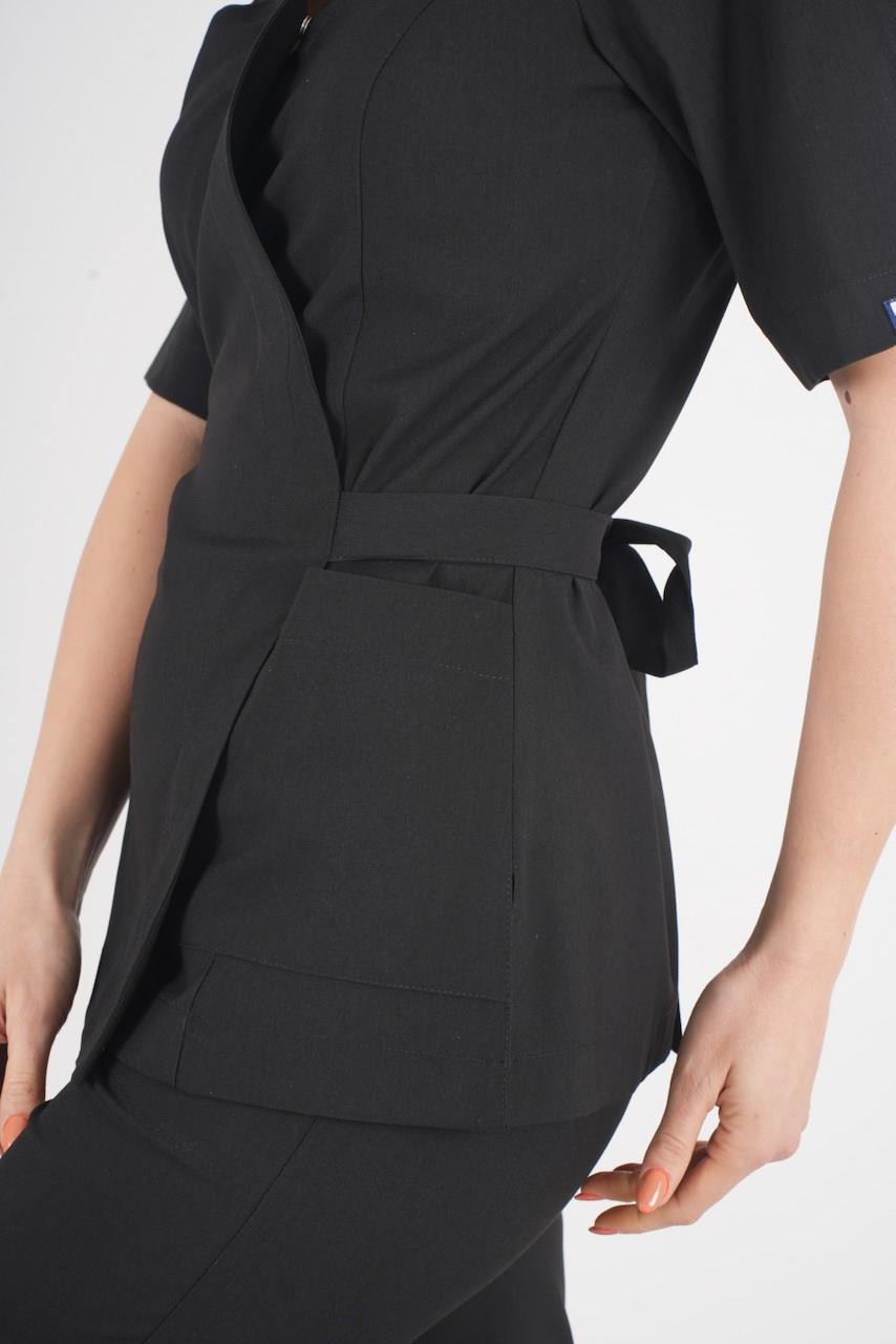 Siyah Elegant Model Cerrahi Üniforma Belden Bağlamalı Scrubs Takım-Nur Medikal Giyim