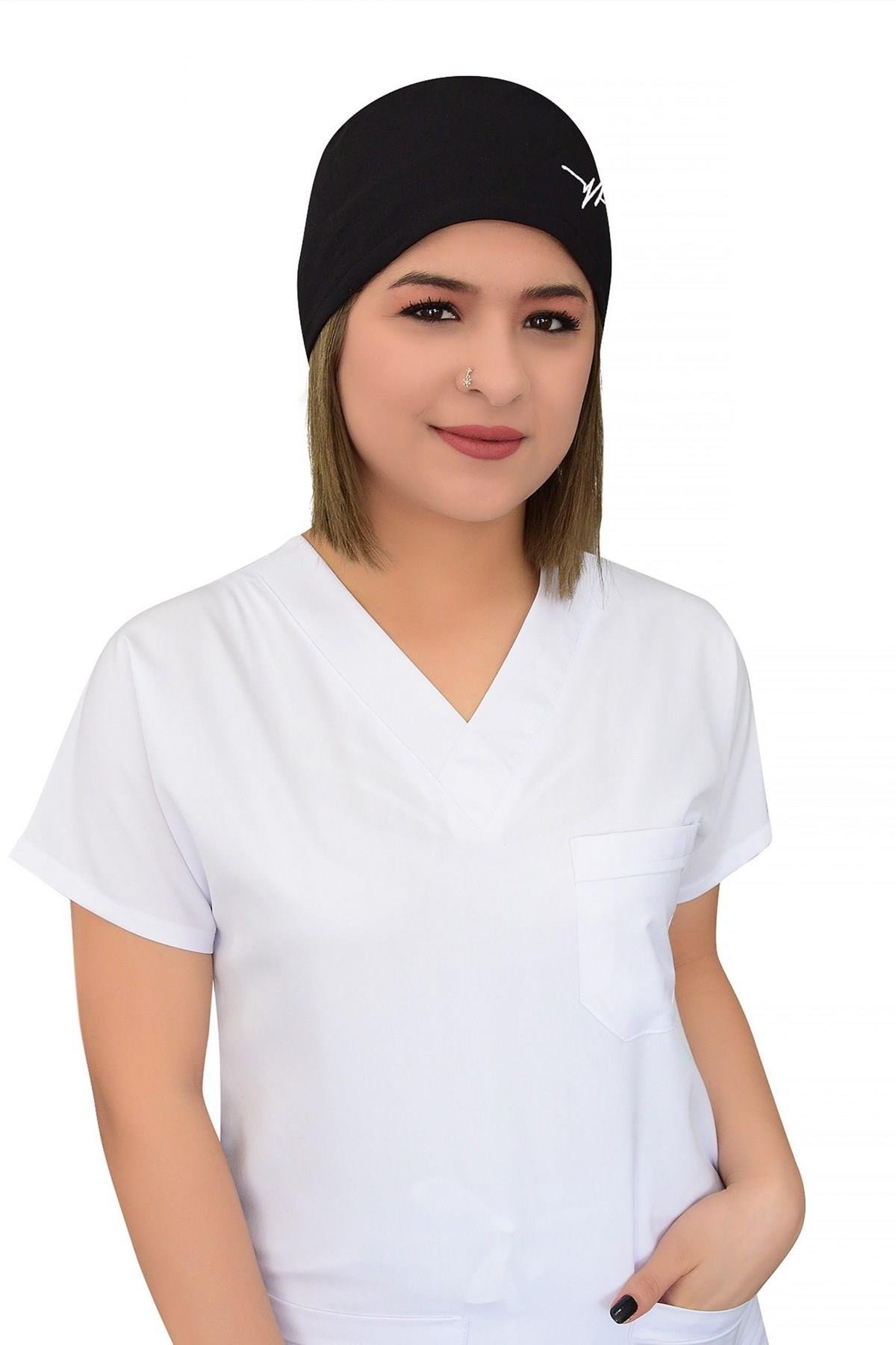 Siyah Kalp Ritim İşlemeli Cerrahi Bone-Nur Medikal Giyim