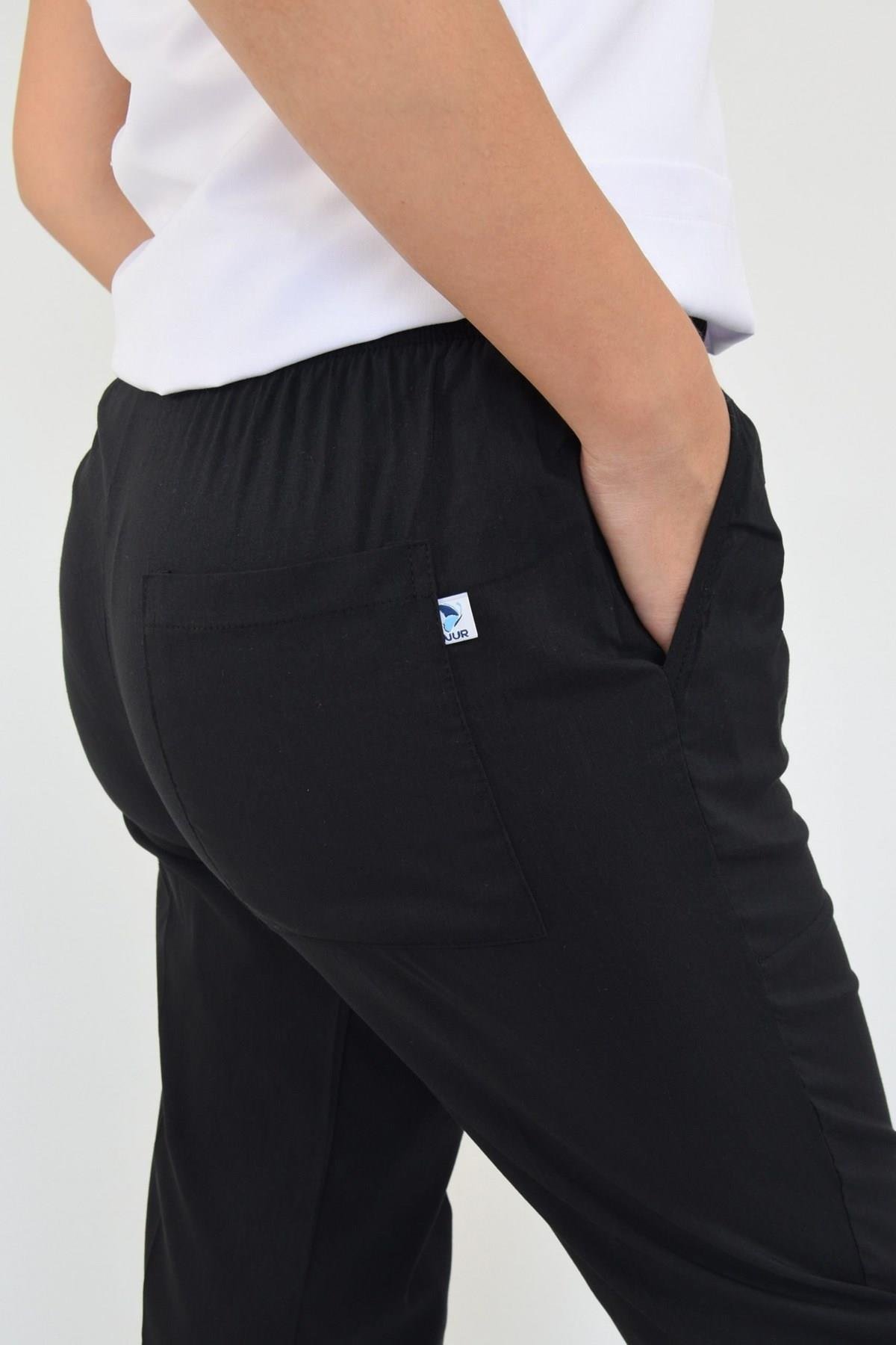 Siyah Likralı Doktor Hemşire Aşçı Tek Alt Pantolon-Nur Medikal Giyim