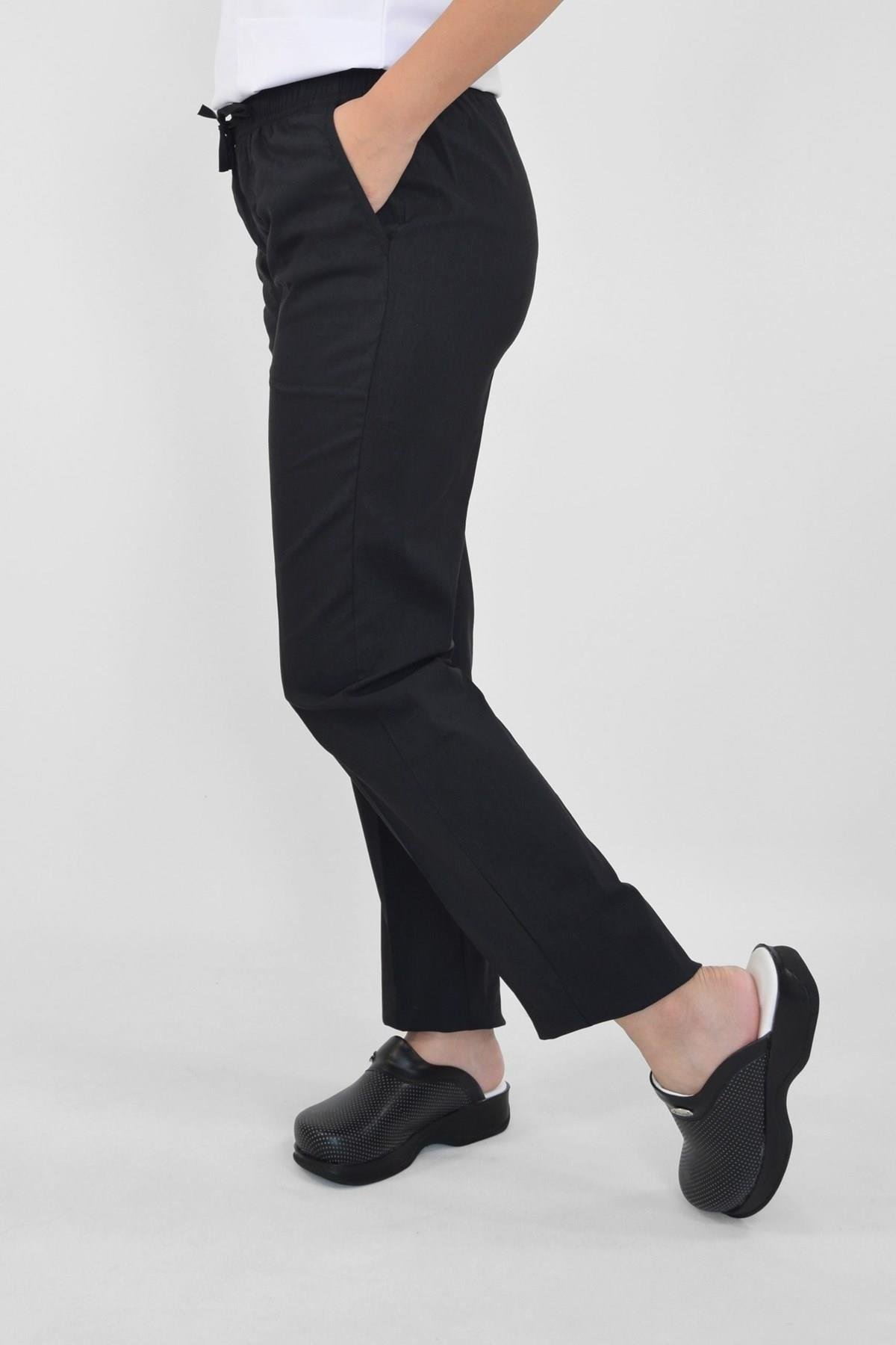 Siyah Likralı Doktor Hemşire Aşçı Tek Alt Pantolon-Nur Medikal Giyim