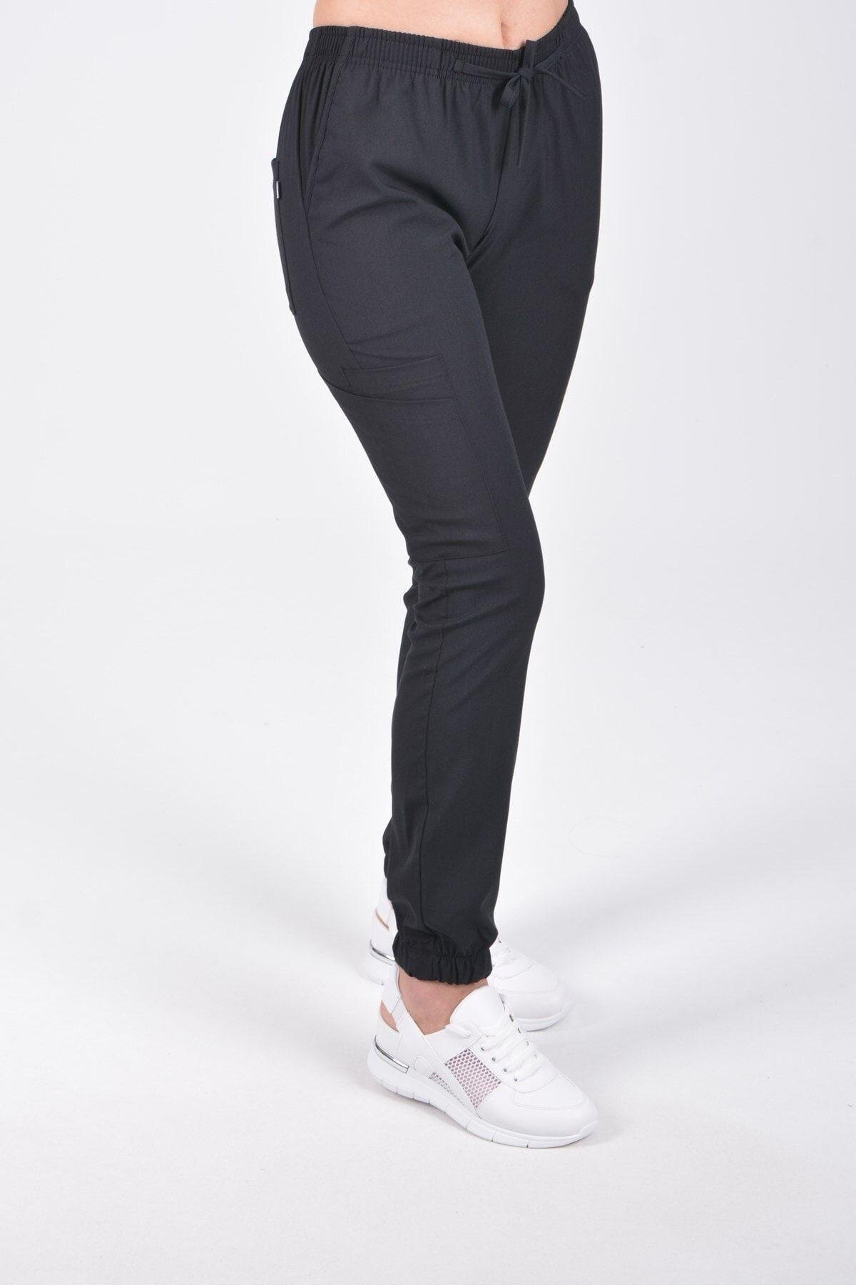 Siyah Likralı Jogger Pantolon-Nur Medikal Giyim