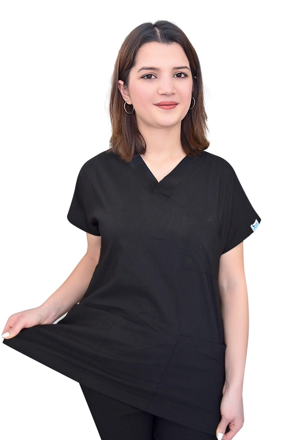 Siyah Likralı Tek Üst Forma -Nur Medikal Giyim