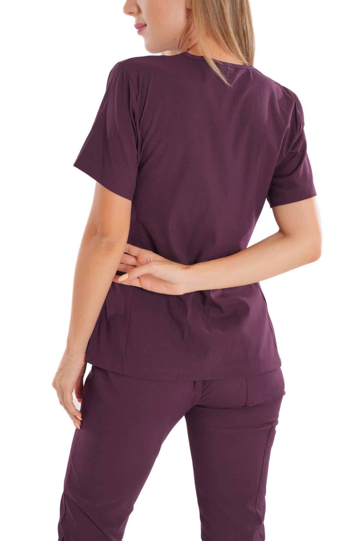 Soft Likra Koyu Mor Jogger Doktor Hemşire Nöbet Takımı Scrubs-Nur Medikal Giyim