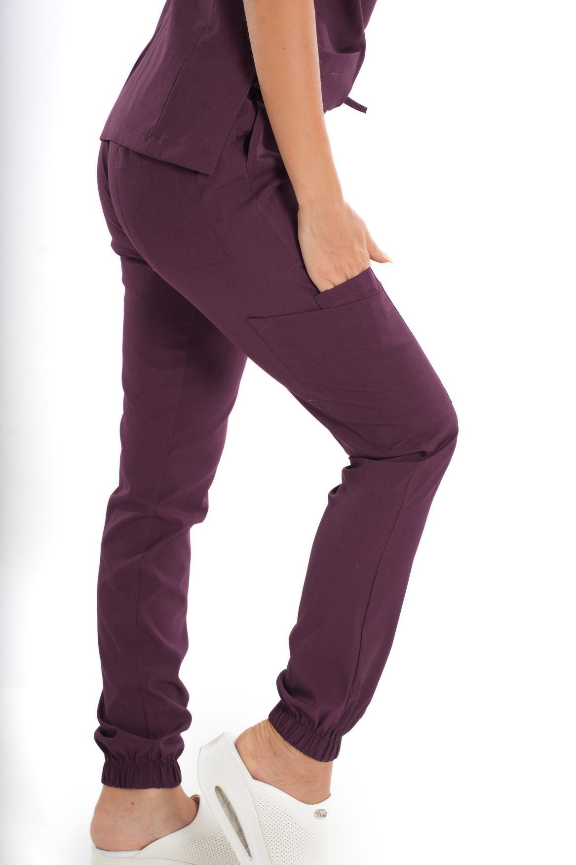 Soft Likra Koyu Mor Jogger Doktor Hemşire Nöbet Takımı Scrubs-Nur Medikal Giyim