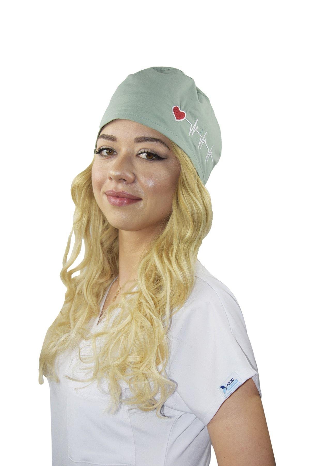 Su Yeşili Kalp Ritim Desenli Doktor Hemşire Hastane Medikal Cerrahi Bone-Nur Medikal Giyim