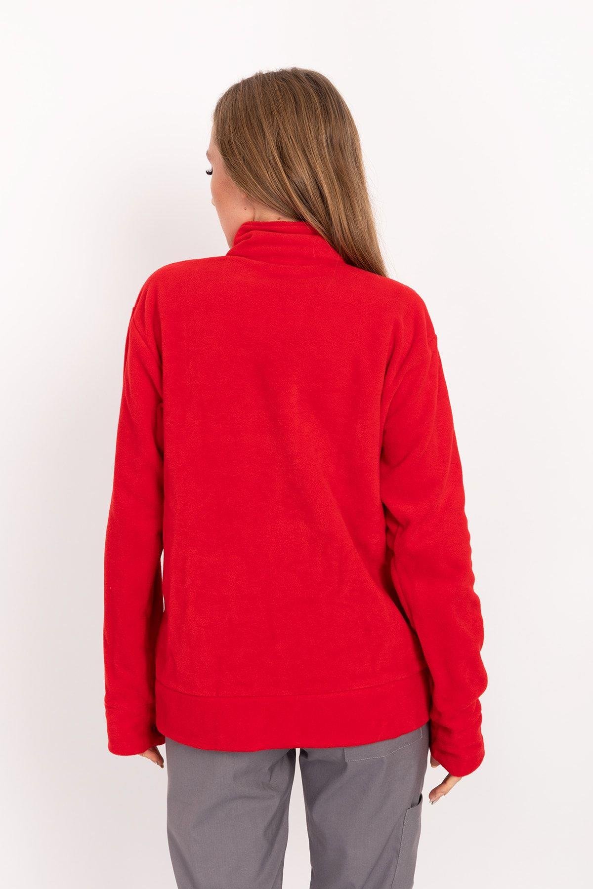 Tek Üst Polar Ceket Kırmızı-Nur Medikal Giyim