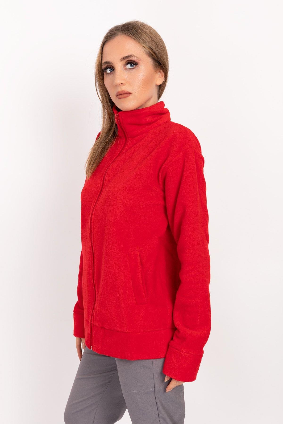 Tek Üst Polar Ceket Kırmızı-Nur Medikal Giyim