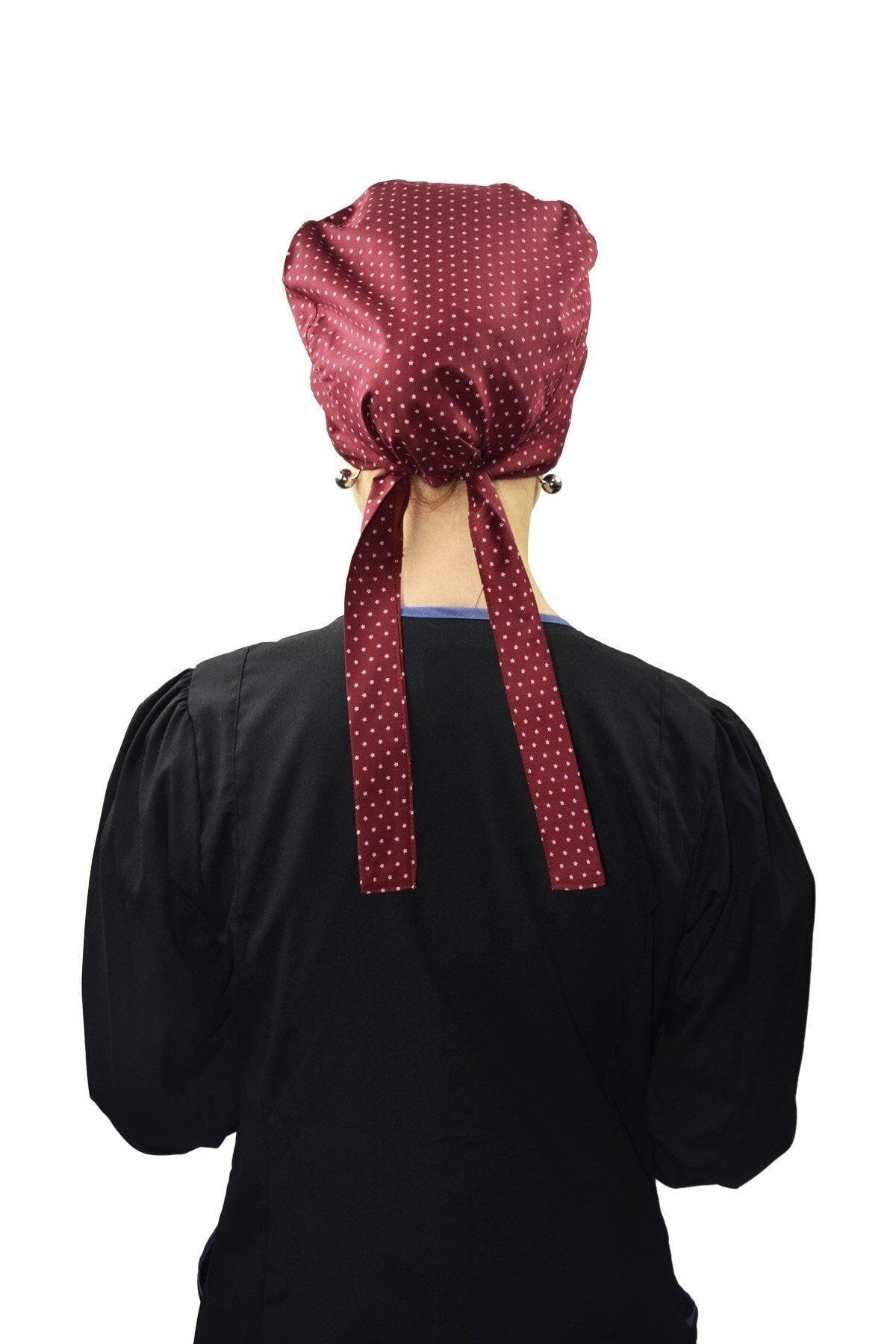 Tesettür Bordo Yıldız Doktor Hemşire Hastane Aşçı Cerrahi Tesettür Bonesi-Nur Ortopedi