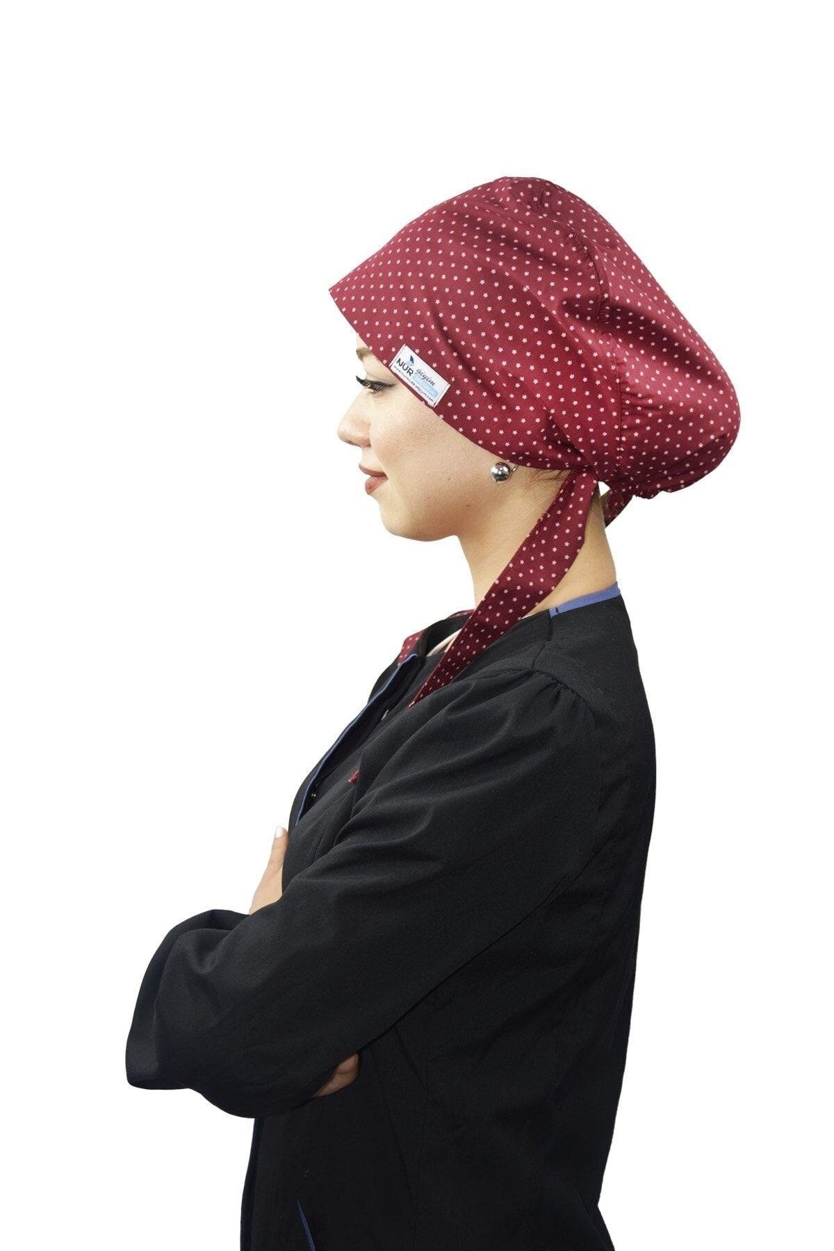 Tesettür Bordo Yıldız Doktor Hemşire Hastane Aşçı Cerrahi Tesettür Bonesi-Nur Ortopedi