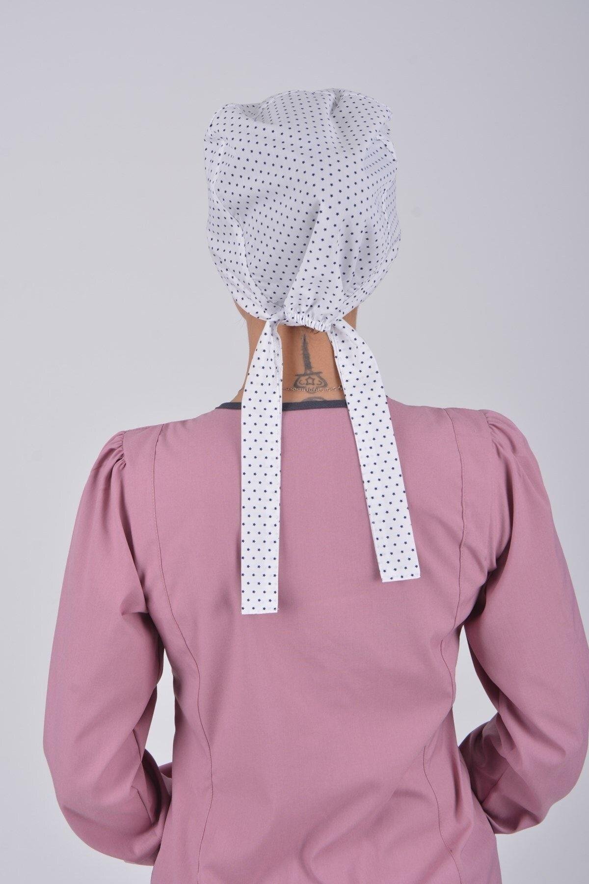 Tesettür Doktor Hemşire Bonesi - Beyaz Yıldız-Nur Medikal Giyim