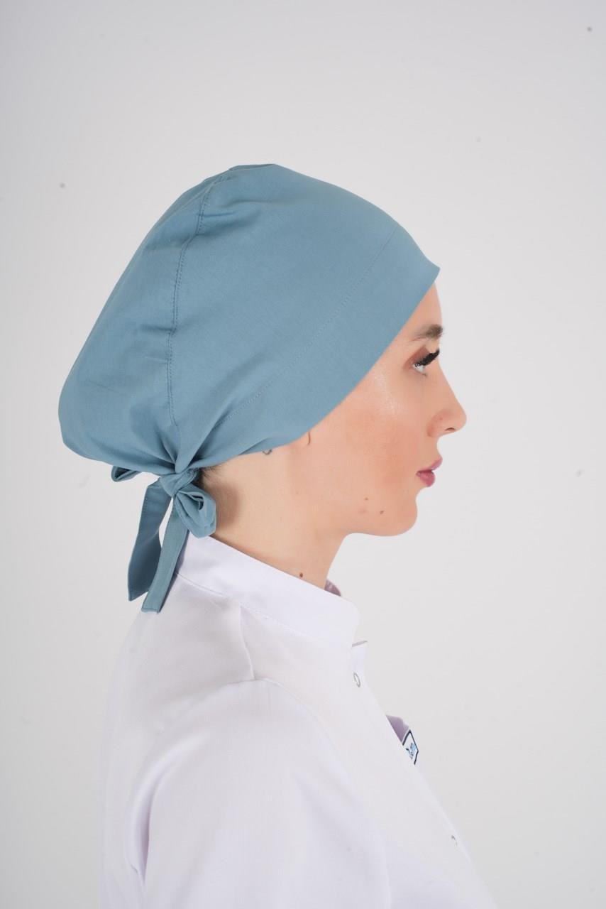 Tesettür Düz Cool Petrol Doktor Hastane Aşçı Hemşire Tesettür Cerrahi Bonesi-Nur Medikal Giyim