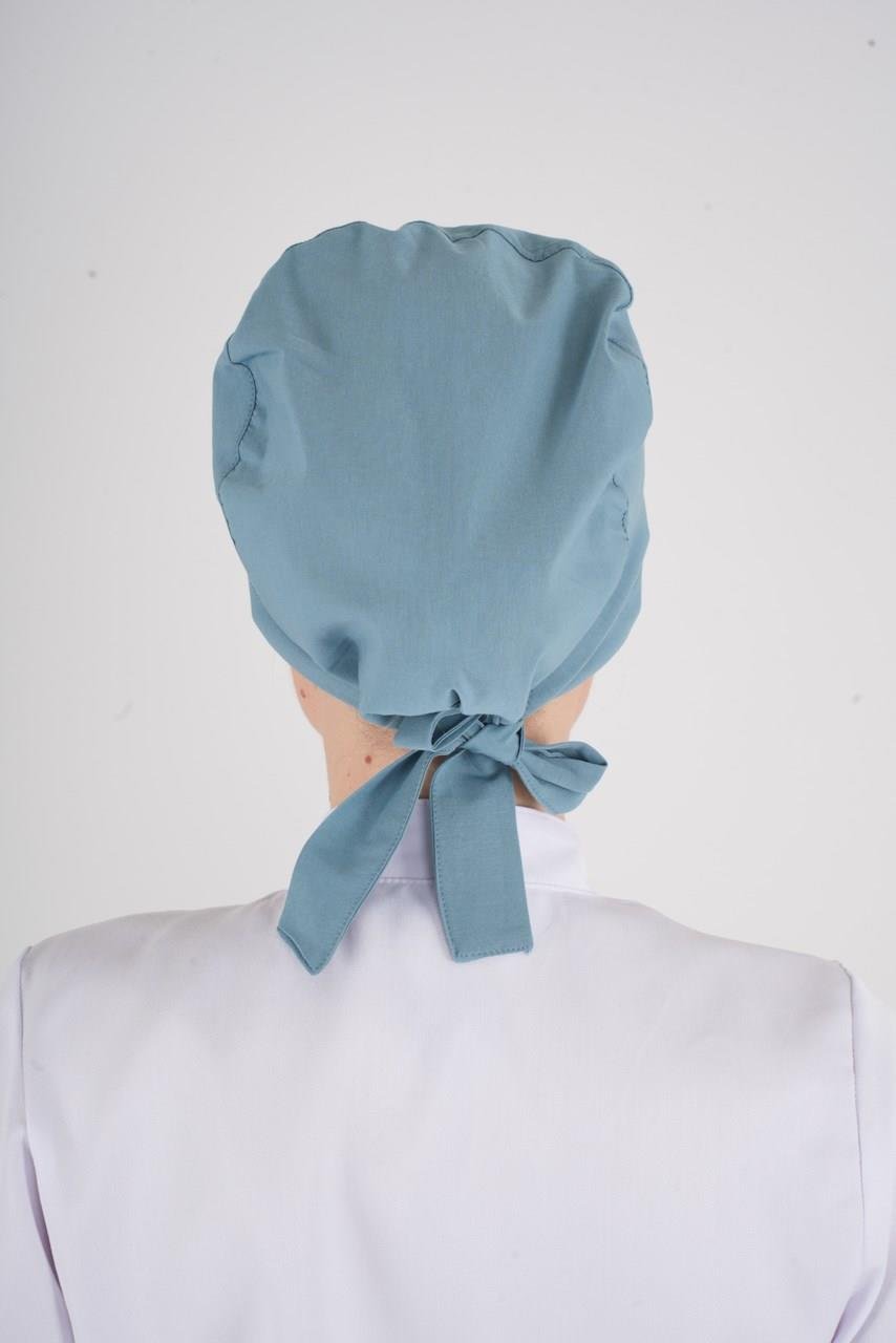 Tesettür Düz Cool Petrol Doktor Hastane Aşçı Hemşire Tesettür Cerrahi Bonesi-Nur Medikal Giyim