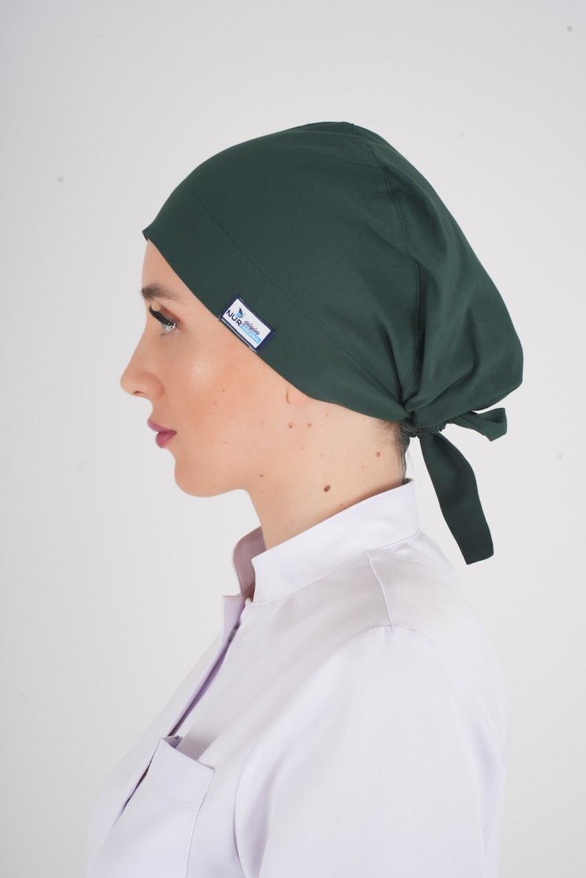Tesettür Düz Ördekbaşı Yeşili Hemşire Doktor Hastane Ameliyat Cerrahi Tesettür Bonesi-Nur Medikal Giyim