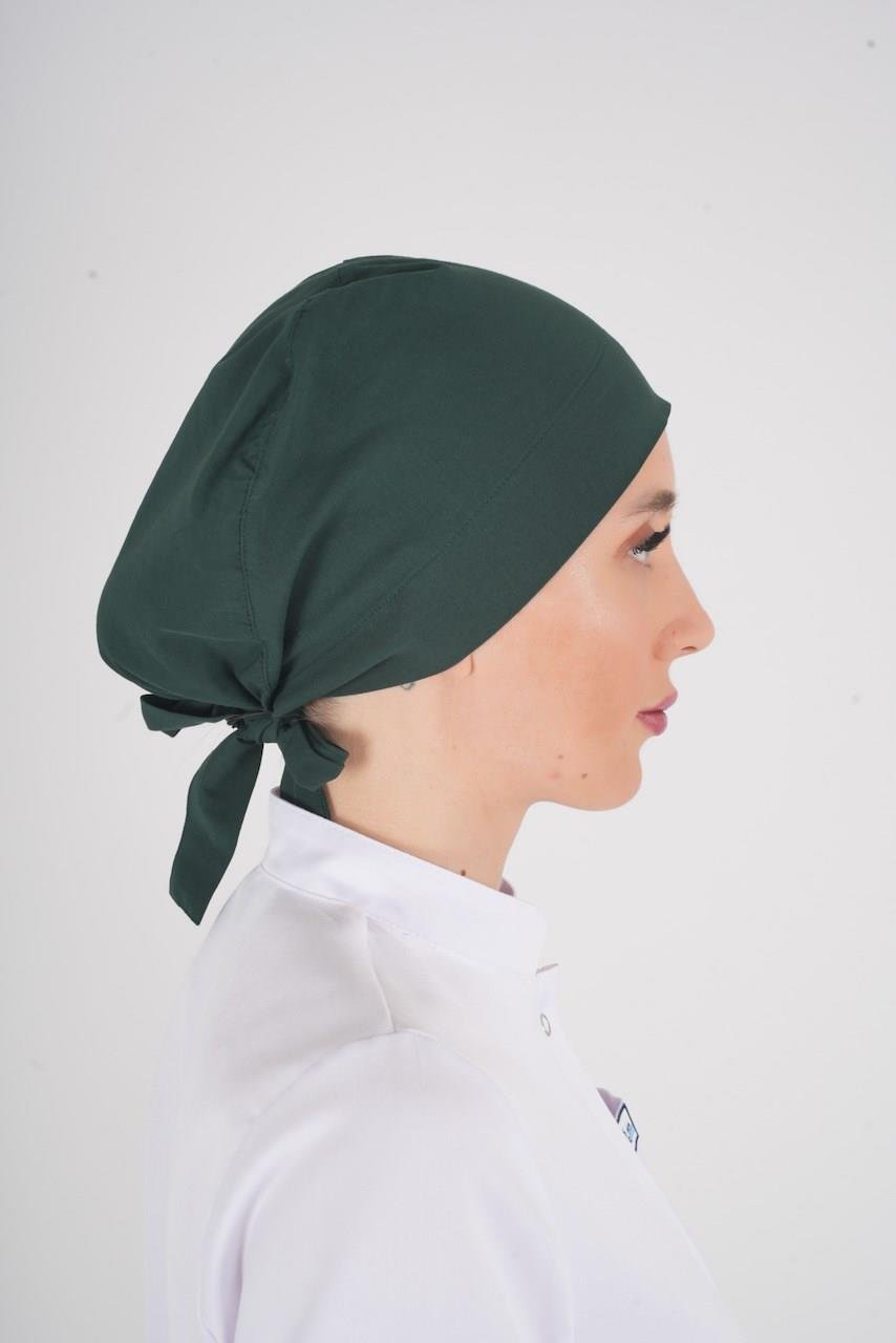 Tesettür Düz Ördekbaşı Yeşili Hemşire Doktor Hastane Ameliyat Cerrahi Tesettür Bonesi-Nur Medikal Giyim