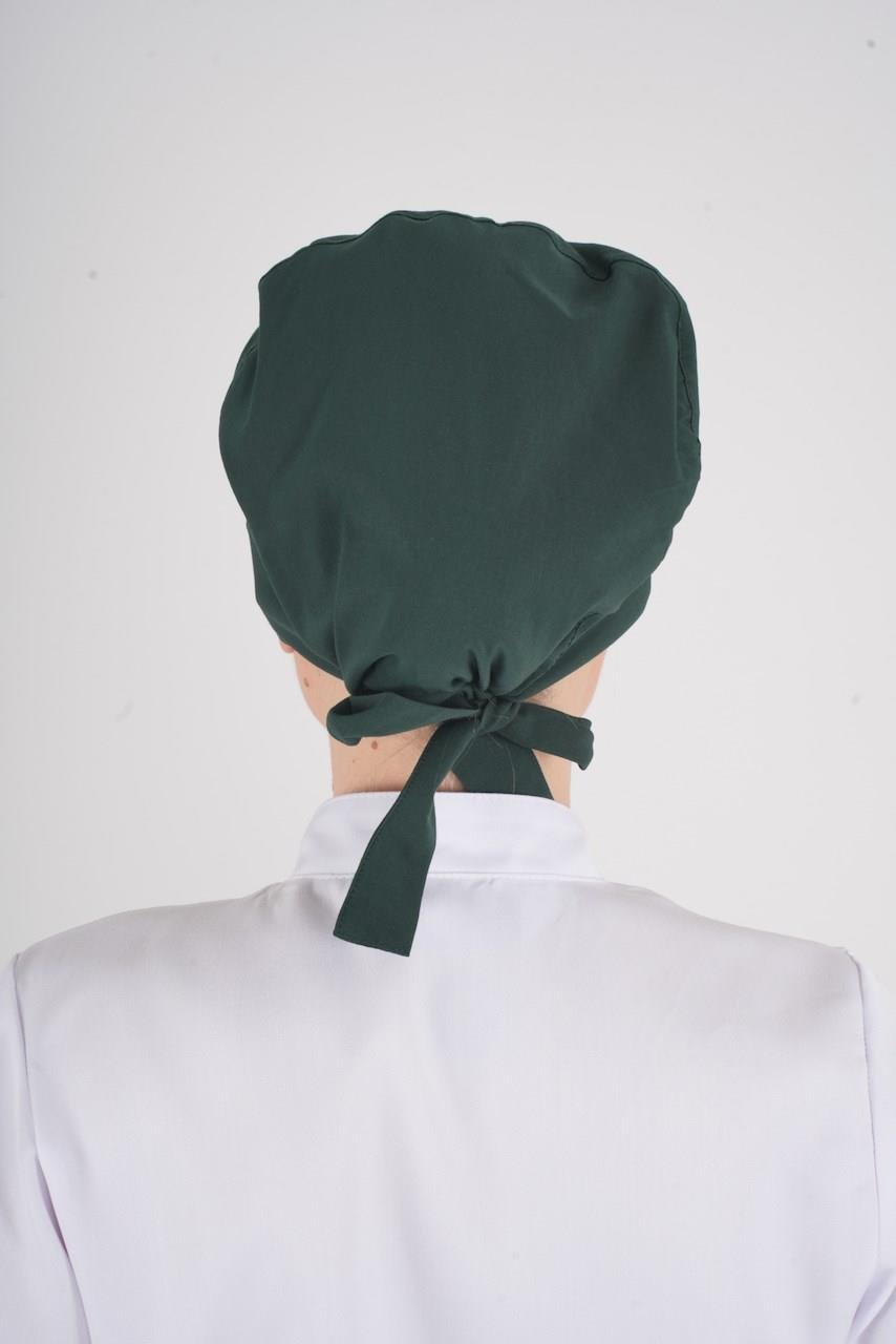 Tesettür Düz Ördekbaşı Yeşili Hemşire Doktor Hastane Ameliyat Cerrahi Tesettür Bonesi-Nur Medikal Giyim