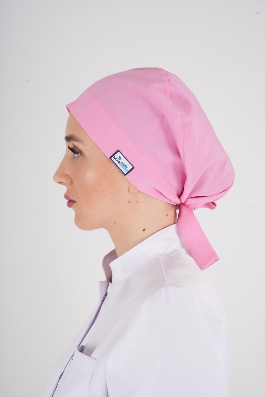 Tesettür Düz Şeker Pembesi Hemşire Doktor Aşçı Hastane Medikal Tesettür Cerrahi Bonesi-Nur Medikal Giyim