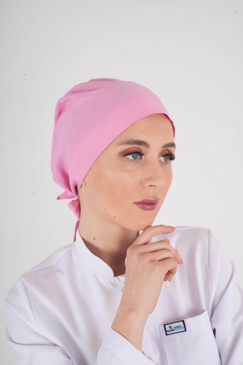 Tesettür Düz Şeker Pembesi Hemşire Doktor Aşçı Hastane Medikal Tesettür Cerrahi Bonesi-Nur Medikal Giyim