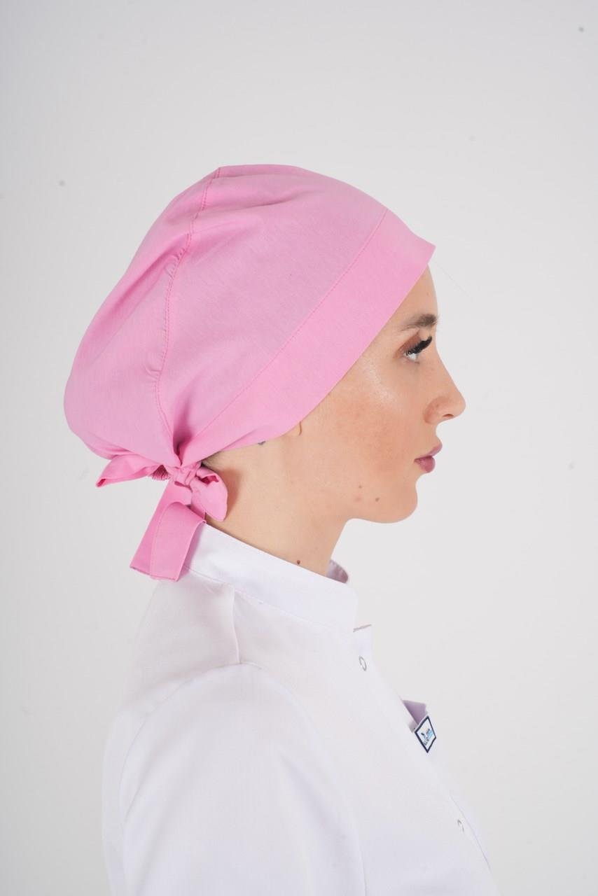 Tesettür Düz Şeker Pembesi Hemşire Doktor Aşçı Hastane Medikal Tesettür Cerrahi Bonesi-Nur Medikal Giyim