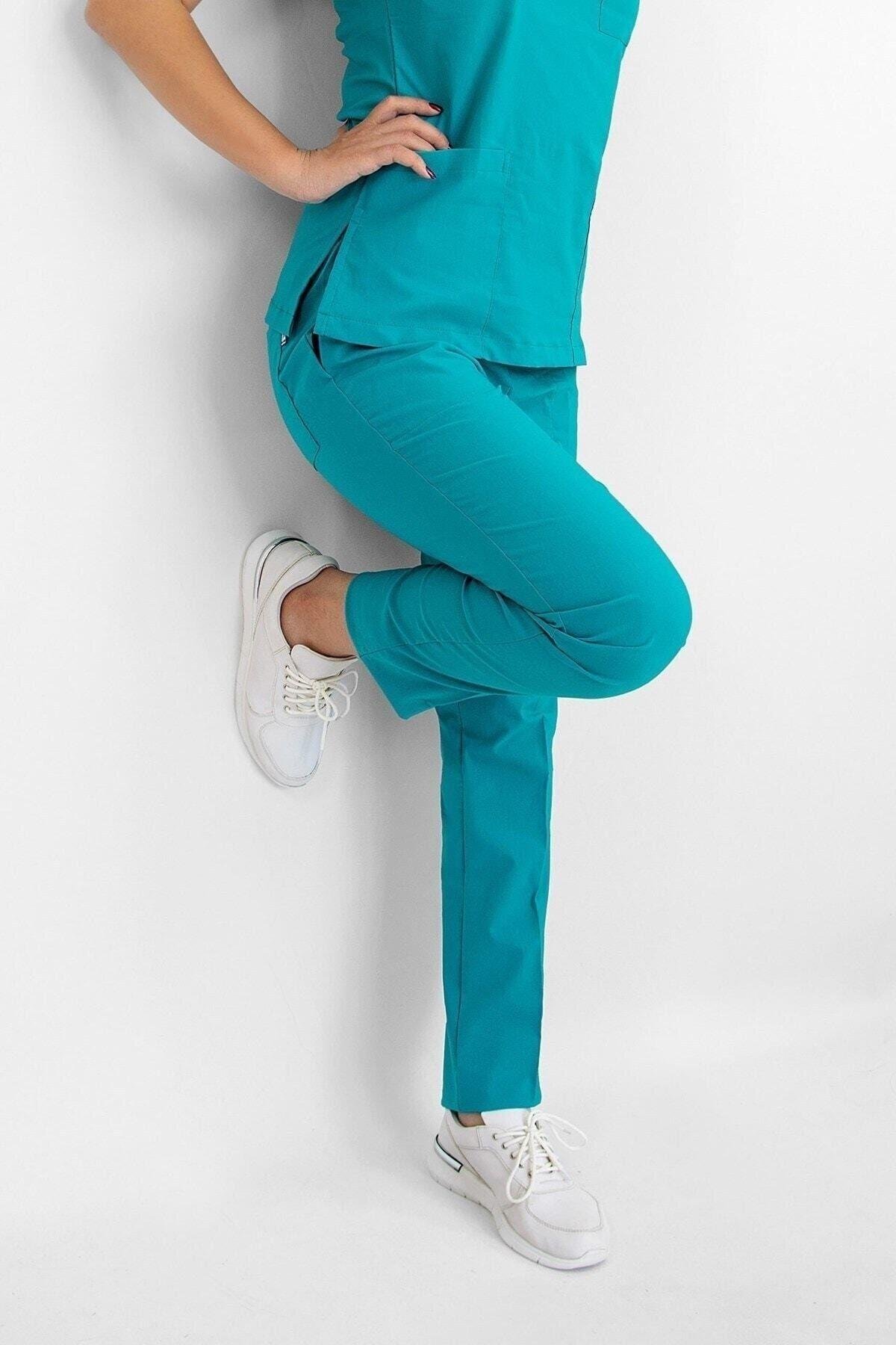 Turkuaz Mavi Likralı Pantolon-Nur Medikal Giyim