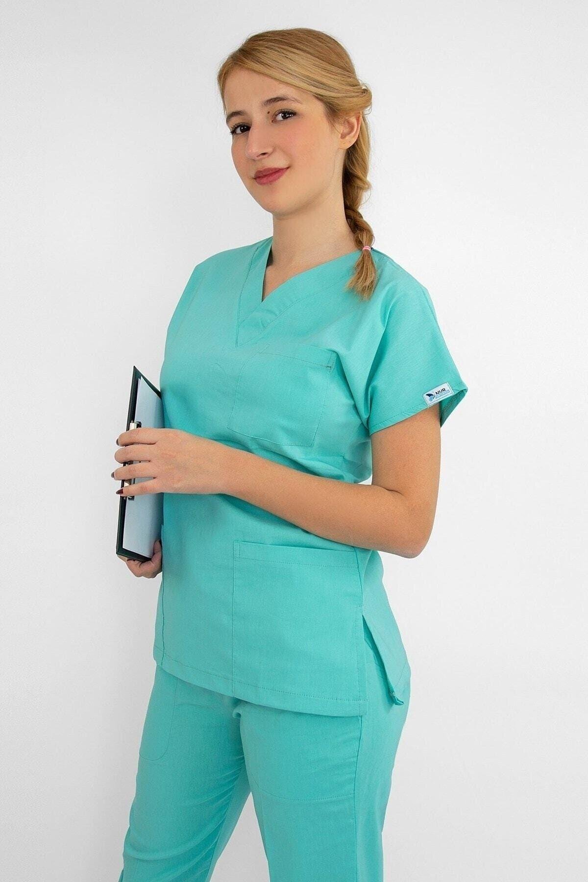 Turkuaz Yeşili Likralı Alt Üst Takım-Nur Medikal Giyim