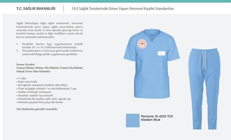 Unisex Alaska Mavisi Doktor Hekim Scrubs Takım (Sağlık Bakanlığı Yeni Yönetmeliğe Uygun)-Nur Medikal Giyim