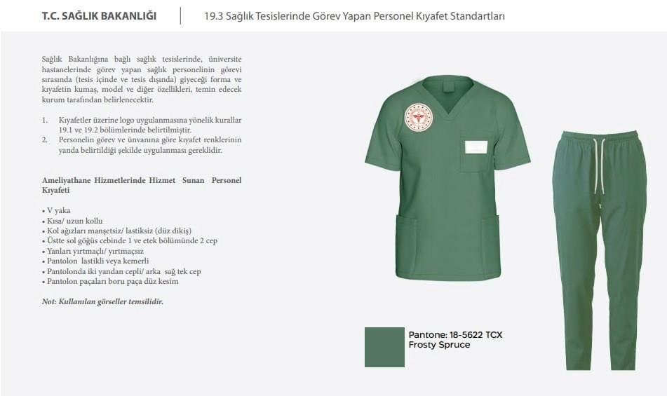 Unisex Ameliyat Yeşil Scrubs Üniforma Takım Frosty Spruce (Sağlık Bakanlığı Yeni Yönetmeliğe Uygun)-Nur Medikal Giyim