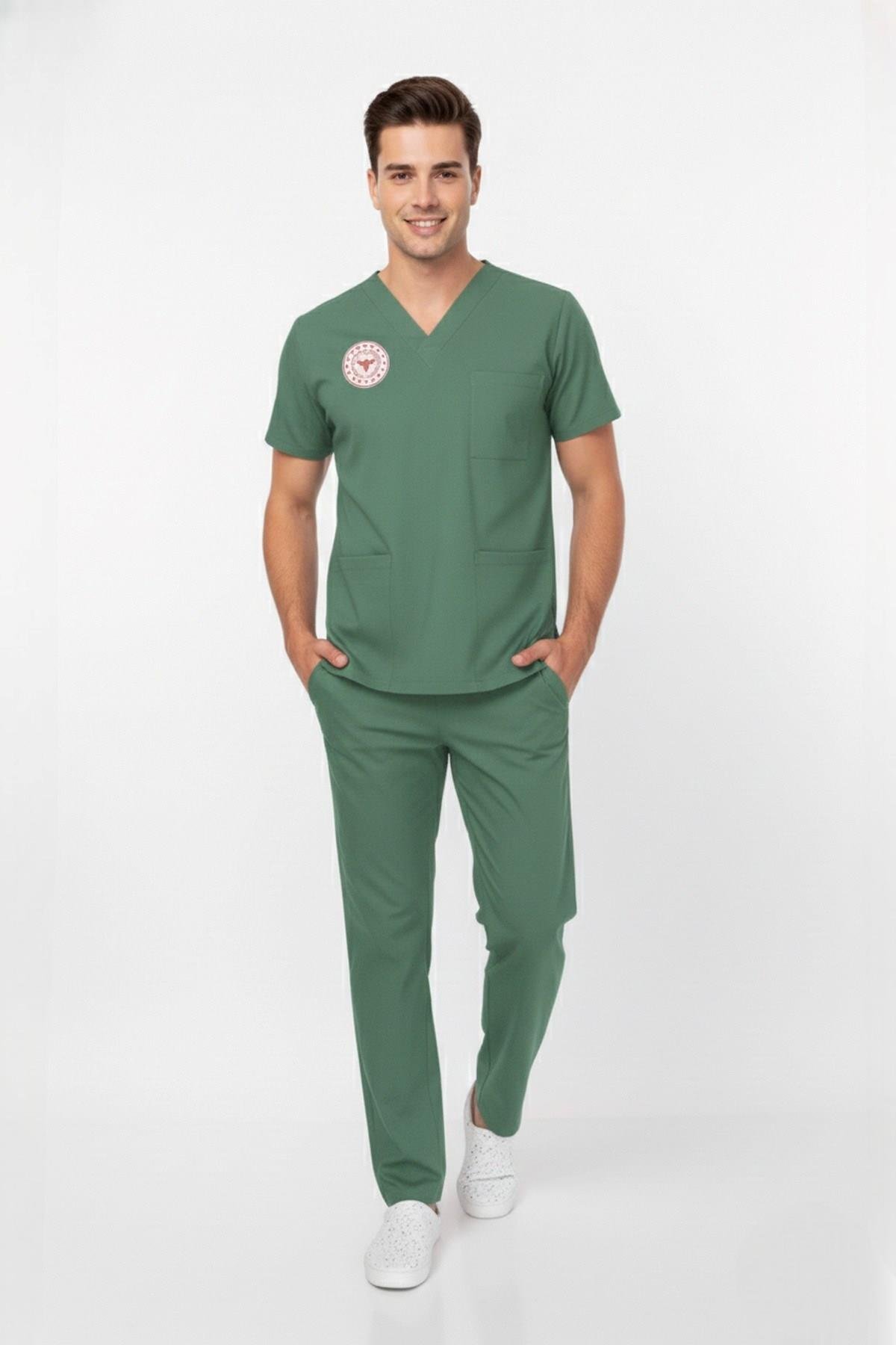 Unisex Ameliyat Yeşil Scrubs Üniforma Takım Frosty Spruce (Sağlık Bakanlığı Yeni Yönetmeliğe Uygun)-Nur Medikal Giyim