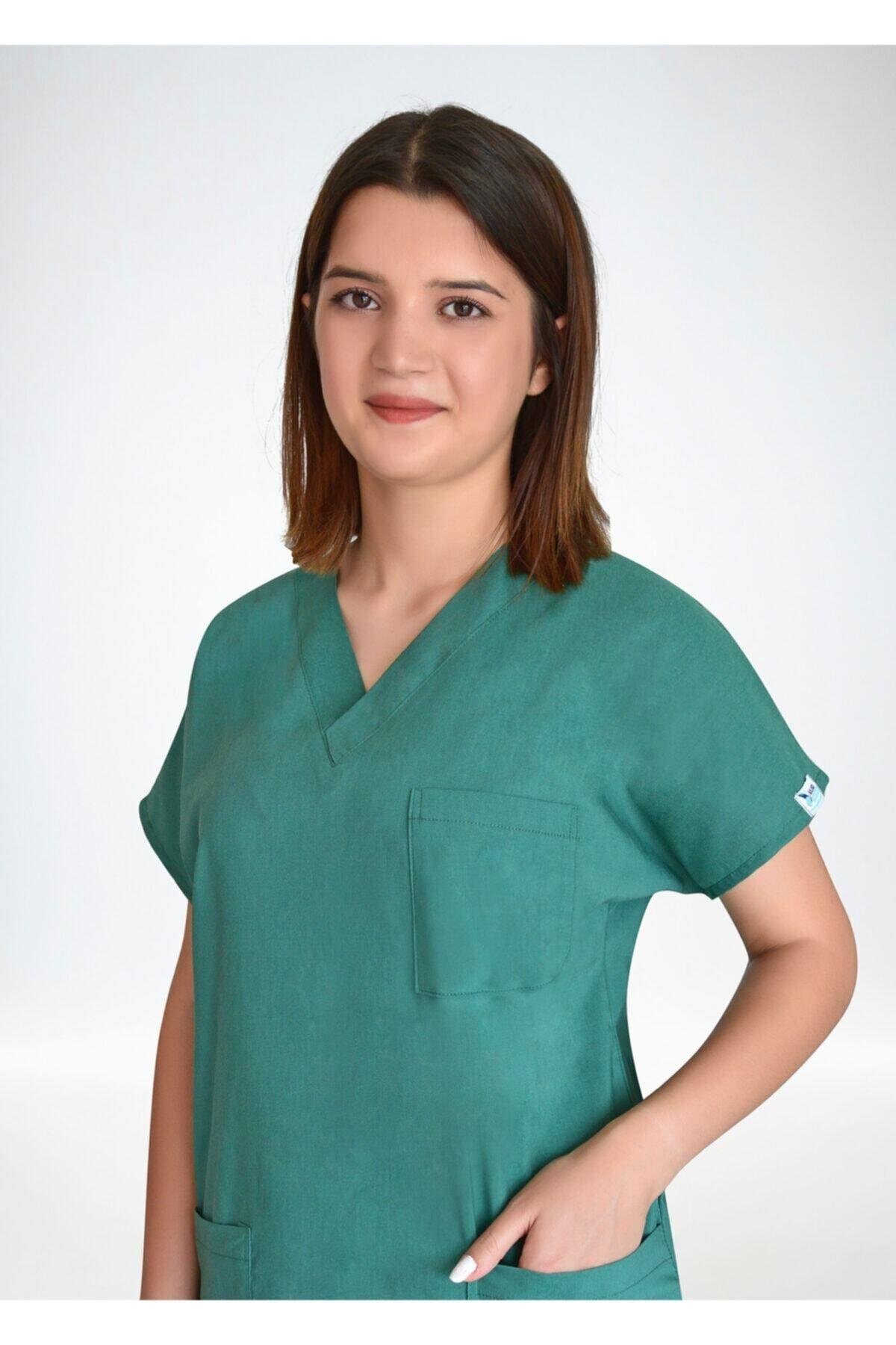 Unisex Ameliyat Yeşili Likralı Cerrahi Alt Üst Forma Takım-Nur Medikal Giyim