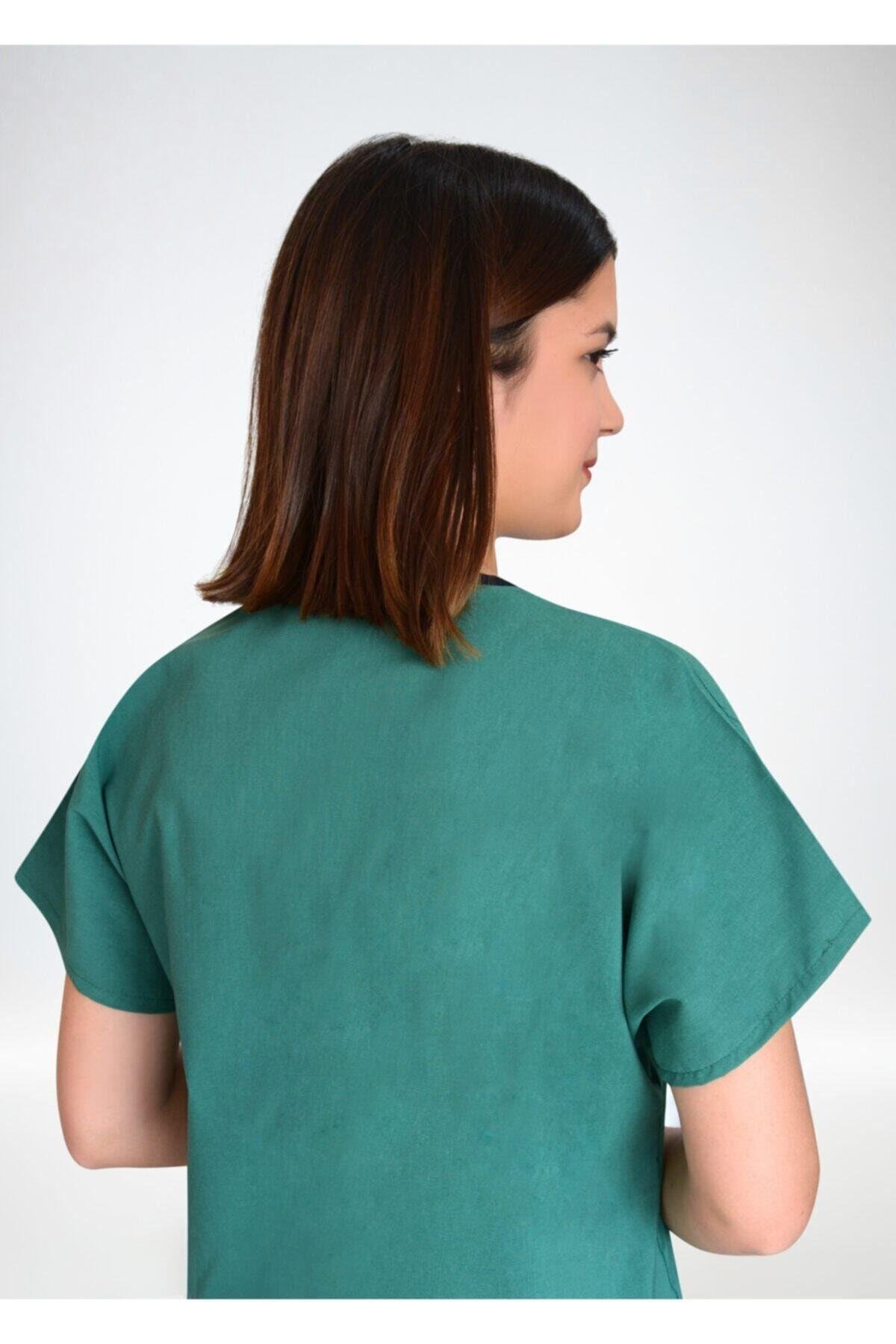 Unisex Ameliyat Yeşili Likralı Cerrahi Alt Üst Forma Takım-Nur Medikal Giyim