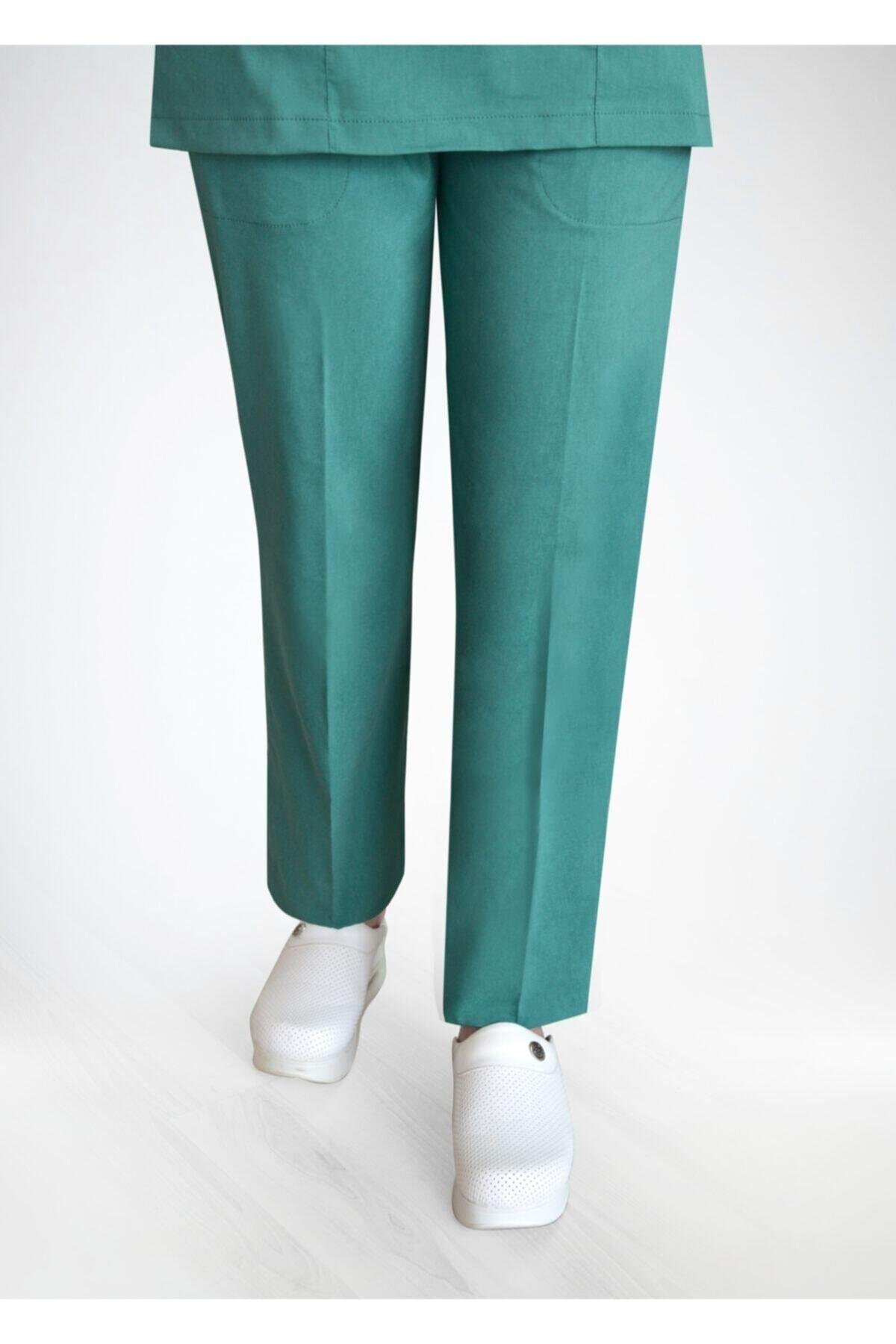 Unisex Ameliyat Yeşili Likralı Cerrahi Alt Üst Forma Takım-Nur Medikal Giyim