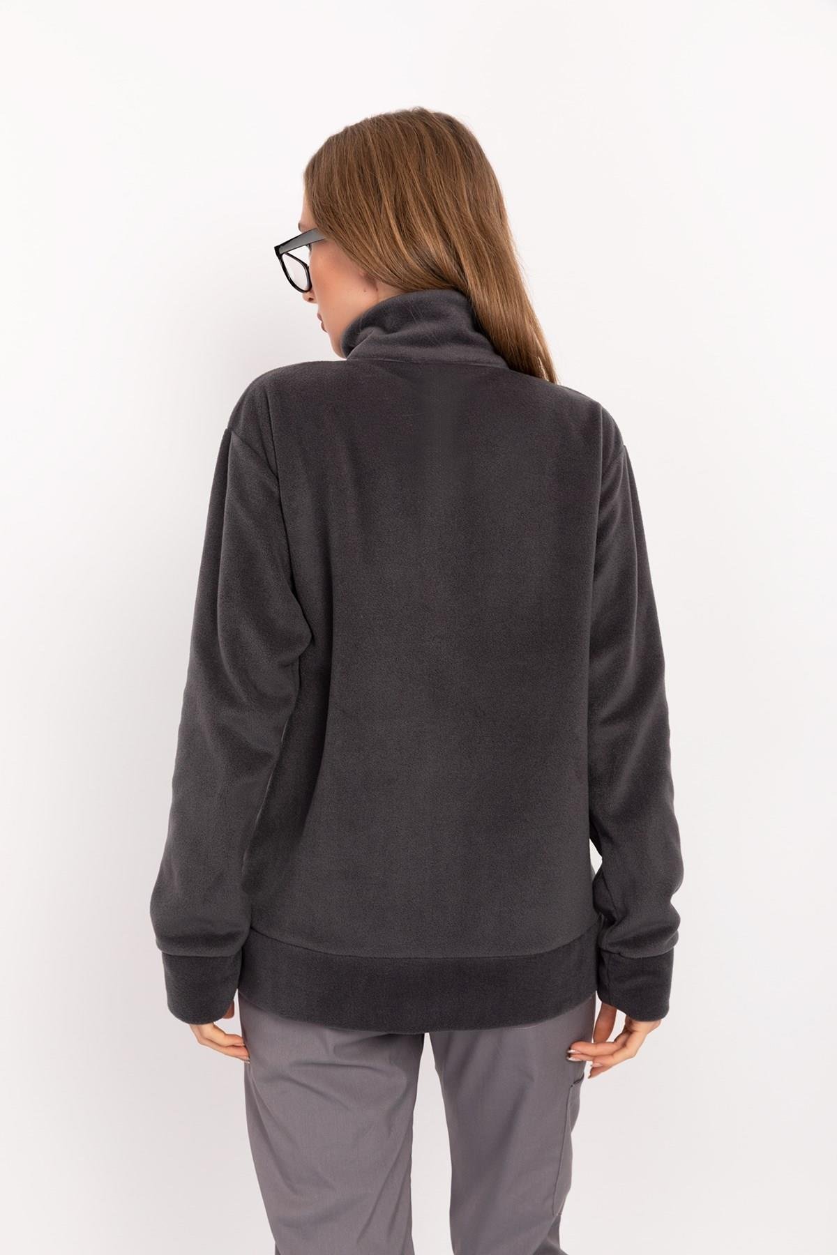 Unisex Antrasit Renk Sağlık Bakanlığı Logolu Fermuarlı Polar-Nur Medikal Giyim