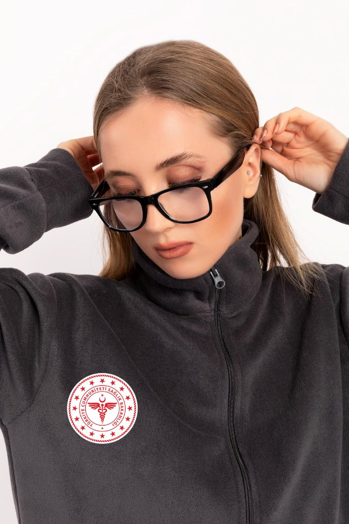 Unisex Antrasit Renk Sağlık Bakanlığı Logolu Fermuarlı Polar-Nur Medikal Giyim