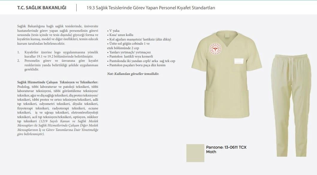Unisex Bej Moth Teknisyen Tekniker Tıbbı Sekreter Scrubs Üniforma Takım (Sağlık Bak.Yeni Yön.Uygun)-Nur Medikal Giyim