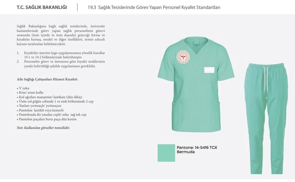 Unisex Bermuda Mint Yeşili Aile Sağlığı Çalışanları Scrubs Üniforma Takım (Sağlık Bak. Yön. Uygun)-Nur Medikal Giyim