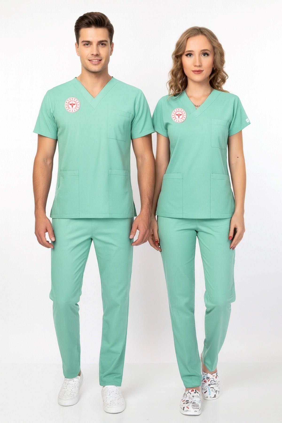Unisex Bermuda Mint Yeşili Aile Sağlığı Çalışanları Scrubs Üniforma Takım (Sağlık Bak. Yön. Uygun)-Nur Medikal Giyim
