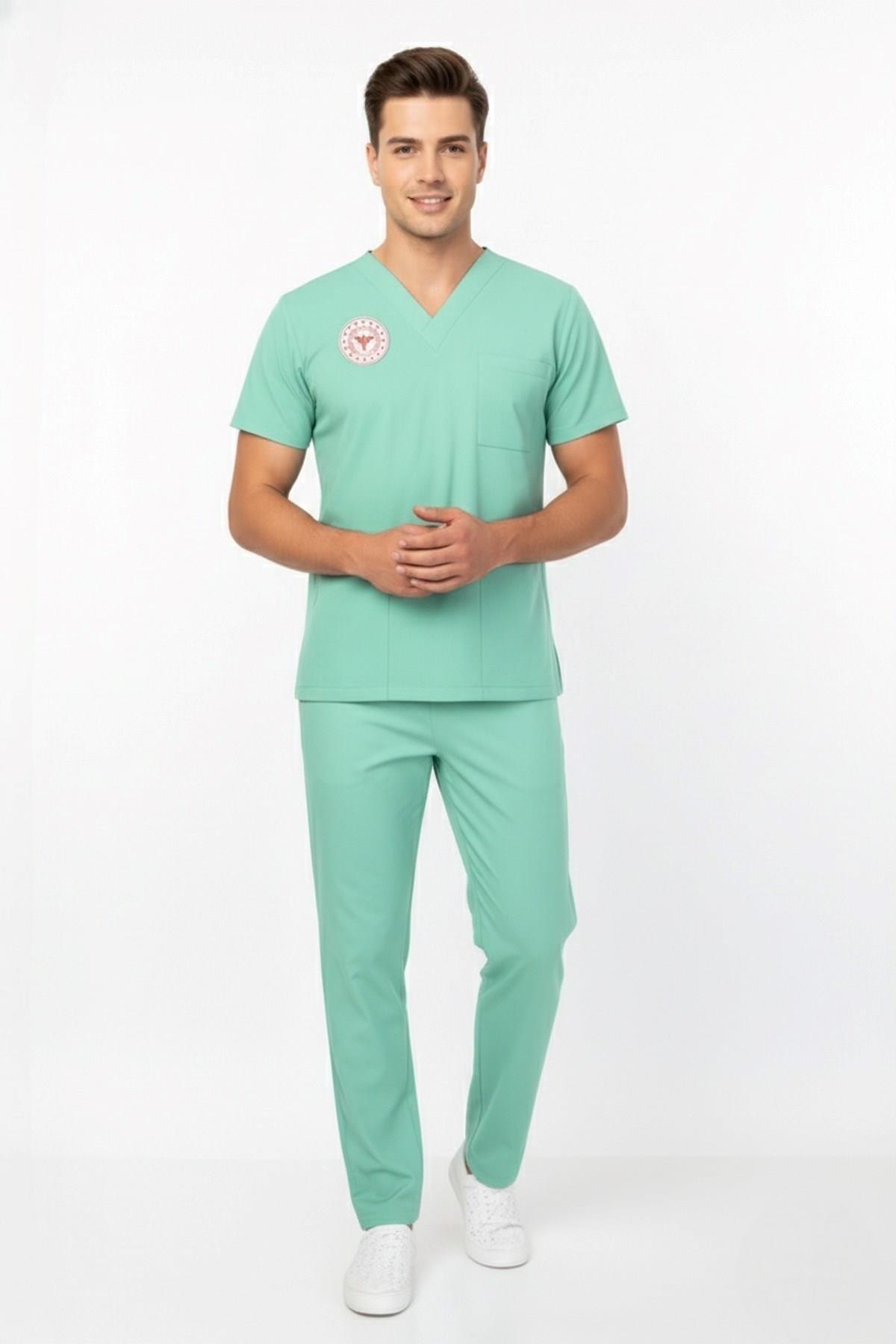 Unisex Bermuda Mint Yeşili Aile Sağlığı Çalışanları Scrubs Üniforma Takım (Sağlık Bak. Yön. Uygun)-Nur Medikal Giyim