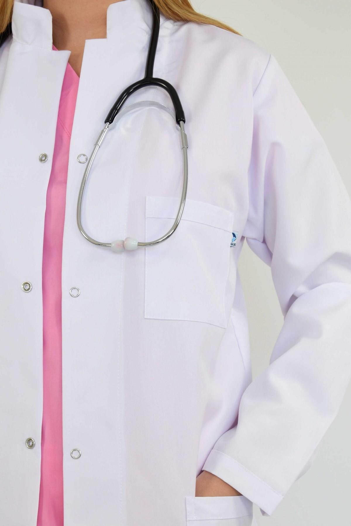 Unisex Beyaz Doktor Hekim Hakim Yaka Vizit Önlük (Sağlık Bakanlığı Yeni Kıyafet Yönetmeliğine Uygun)-Nur Medikal Giyim