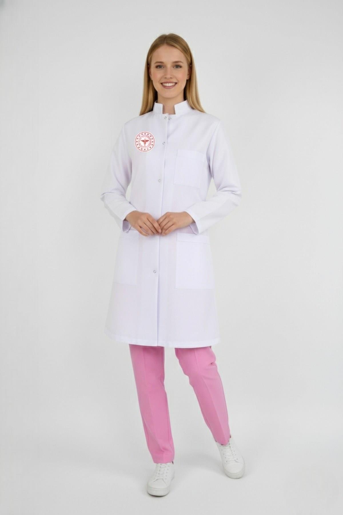 Unisex Beyaz Doktor Hekim Hakim Yaka Vizit Önlük (Sağlık Bakanlığı Yeni Kıyafet Yönetmeliğine Uygun)-Nur Medikal Giyim