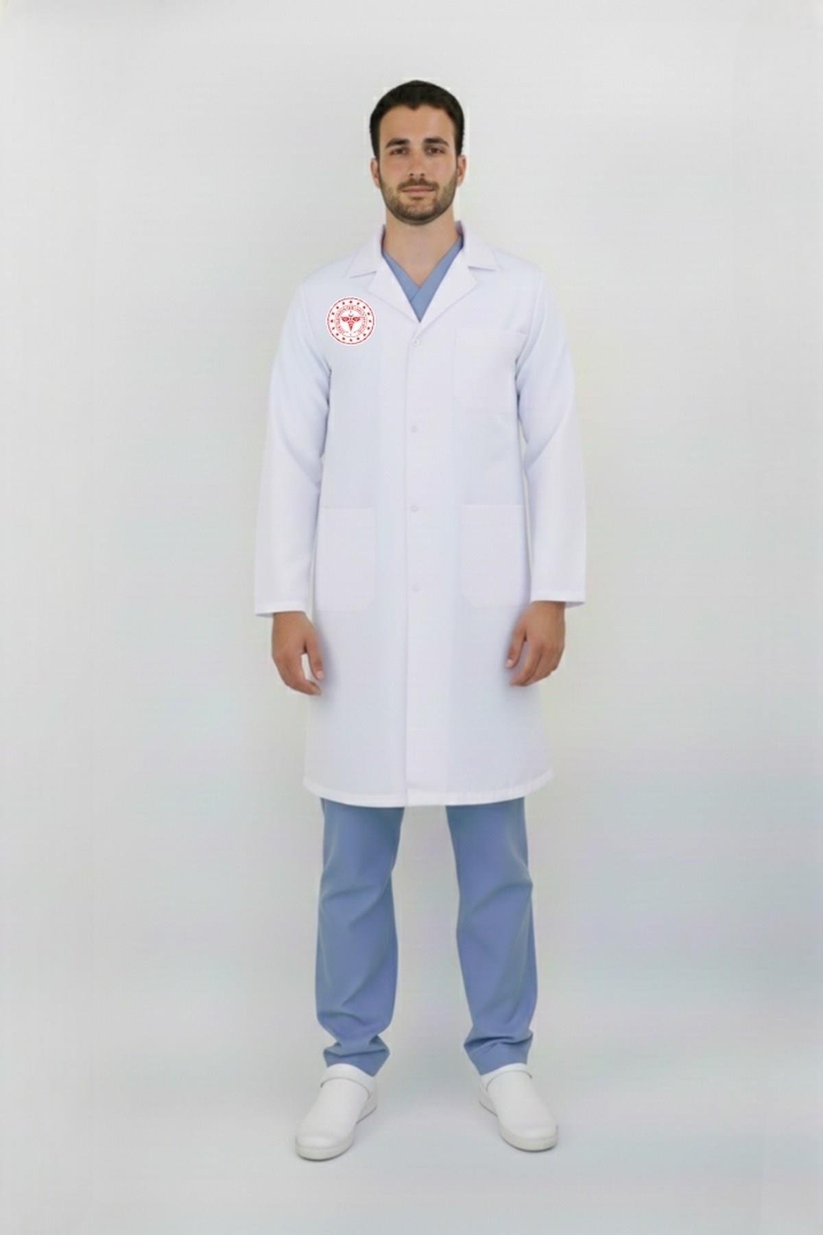 Unisex Beyaz Doktor Hekim Klasik Yaka Vizit Önlük (Sağlık Bakanlığı Yeni Kıyafet Yönetmeliği Uygun)-Nur Medikal Giyim