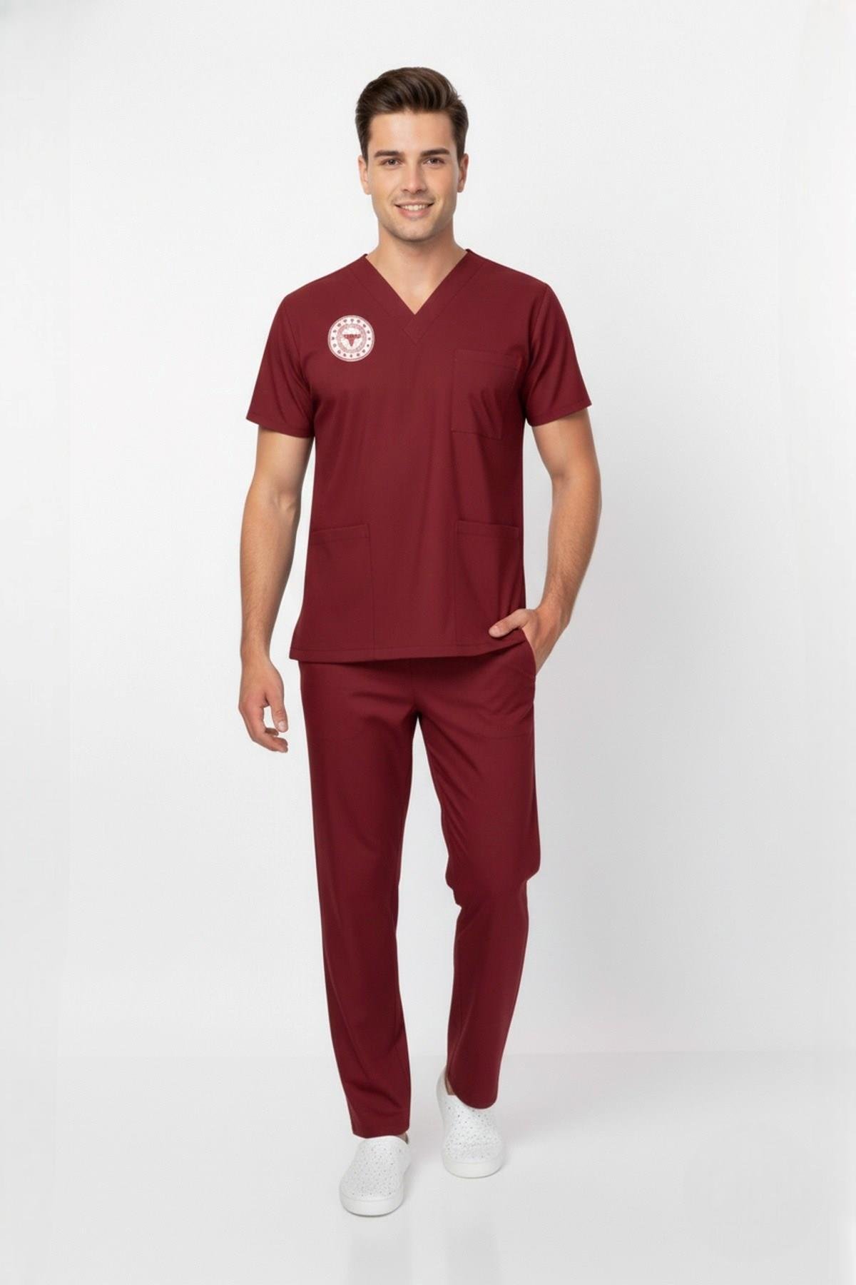 Unisex Bordo Lisans/Lisans Üstü Sağlık Meslek Mensupları Scrubs Takım (Sağlık Bak.Yeni Yön.Uygun)-Nur Medikal Giyim