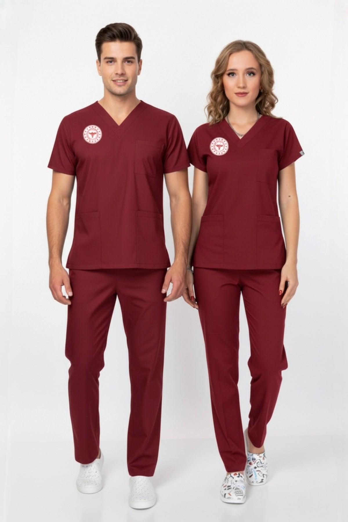 Unisex Bordo Lisans/Lisans Üstü Sağlık Meslek Mensupları Scrubs Takım (Sağlık Bak.Yeni Yön.Uygun)-Nur Medikal Giyim