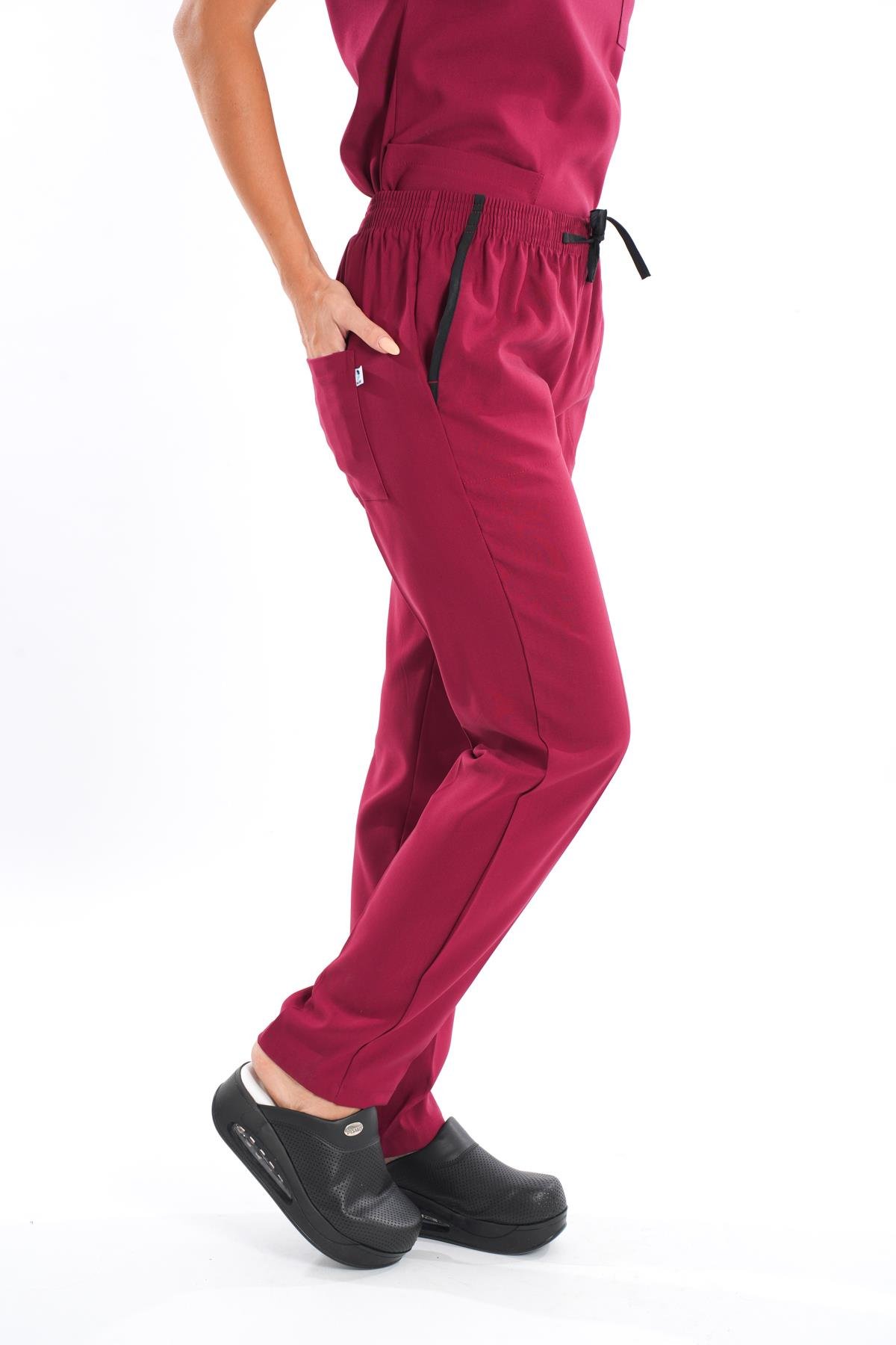 Unisex Bordo Terikoton Doktor Hemşire Cerrahi Üniforma Takım Scrubs-Nur Medikal Giyim