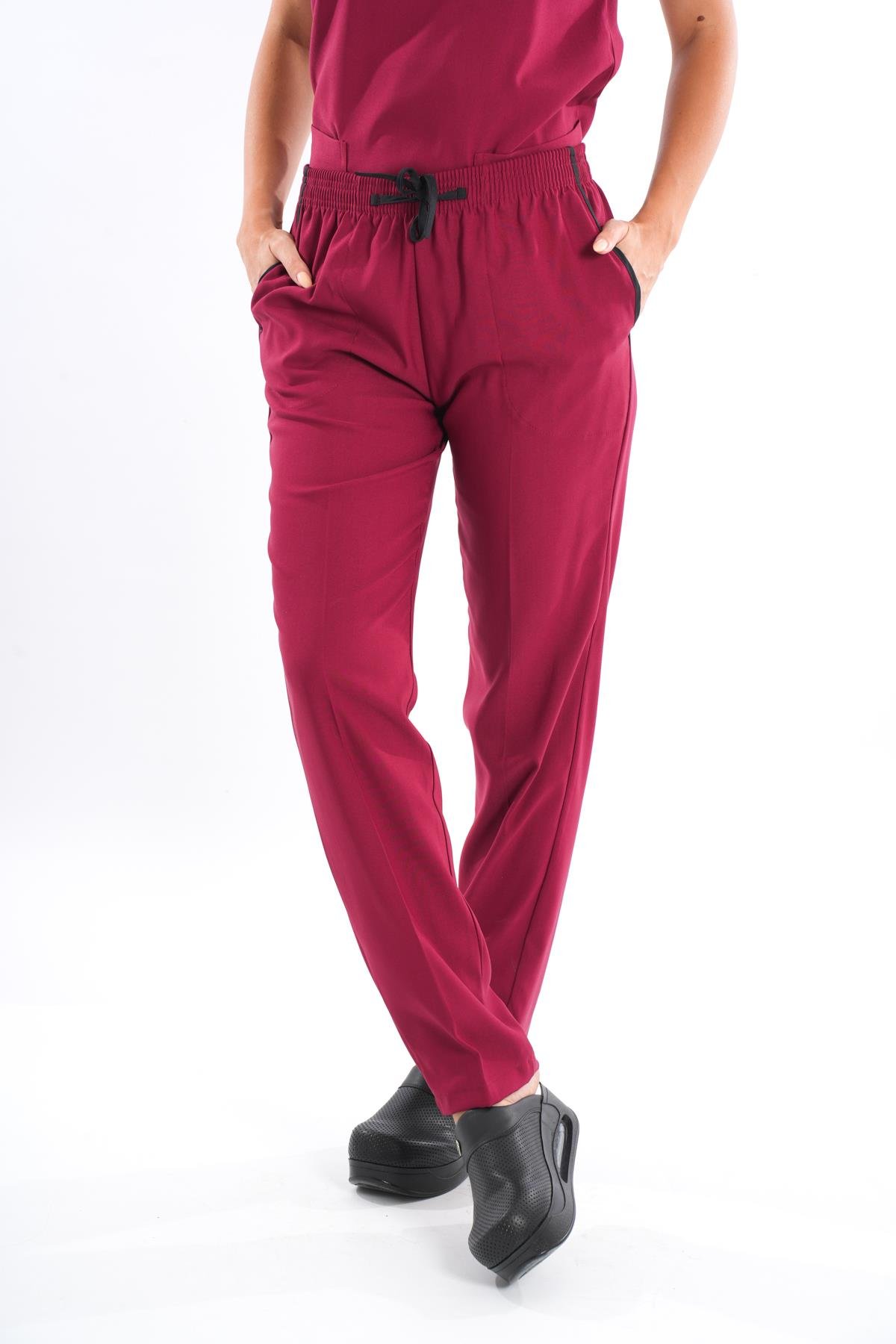 Unisex Bordo Terikoton Doktor Hemşire Cerrahi Üniforma Takım Scrubs-Nur Medikal Giyim