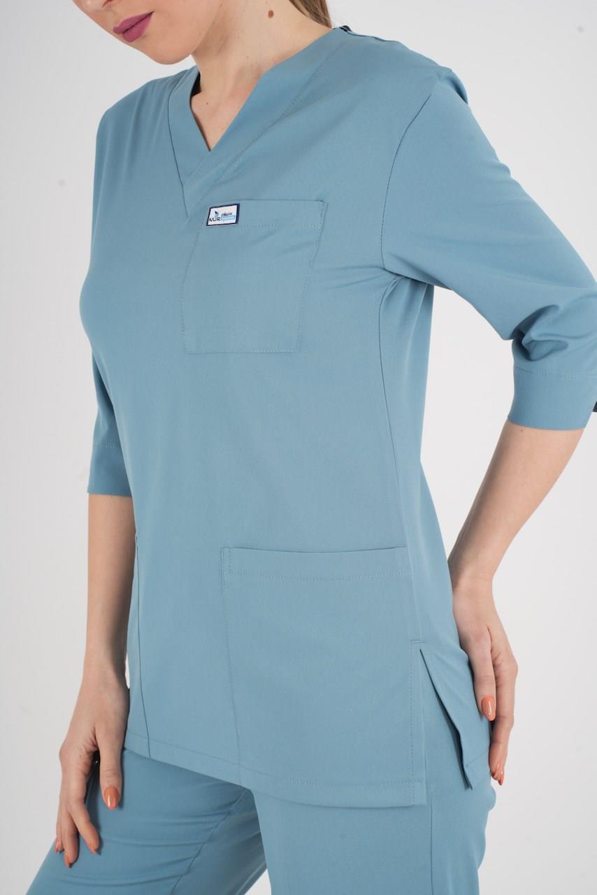 Unisex Cool Petrol Mavi Violet Model Scrubs Takım Doktor Hemşire Üniforması-Nur Medikal Giyim