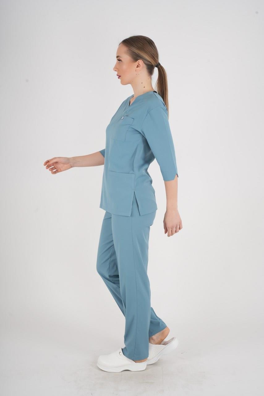 Unisex Cool Petrol Mavi Violet Model Scrubs Takım Doktor Hemşire Üniforması-Nur Medikal Giyim
