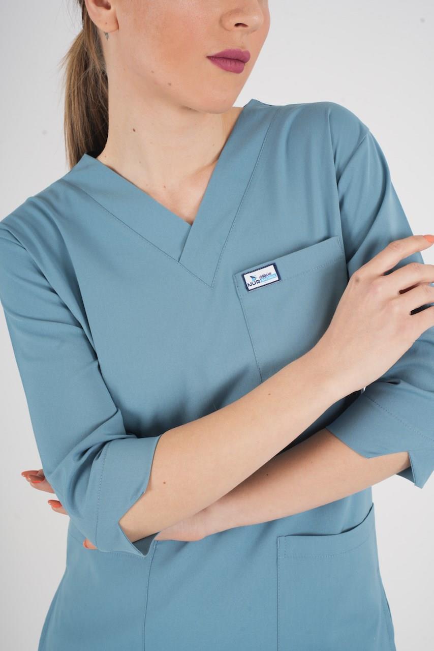 Unisex Cool Petrol Mavi Violet Model Scrubs Takım Doktor Hemşire Üniforması-Nur Medikal Giyim